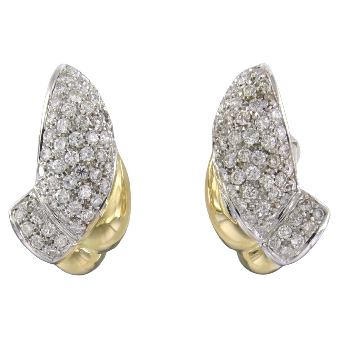 Earrings clip-on set with diamonds 18k bi-colour gold For Sale