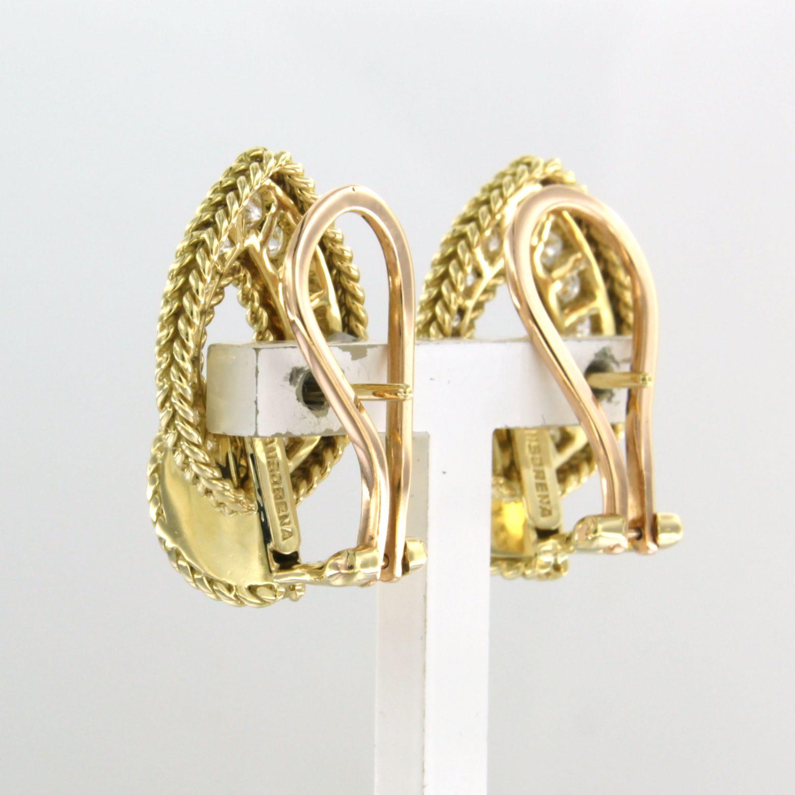Women's Earrings clip-on set with diamonds up to 2.00ct. 18k yellow gold For Sale