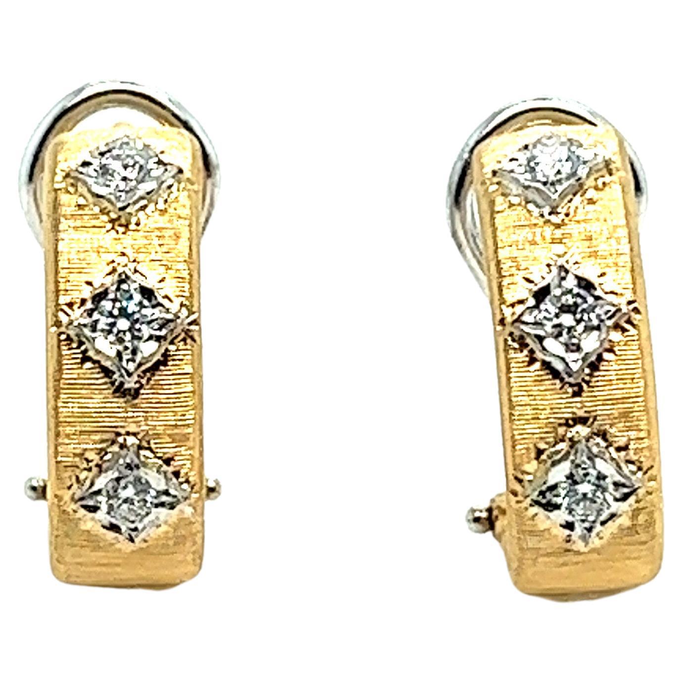 Artisan Earrings Clips yellow gold brushed diamonds For Sale