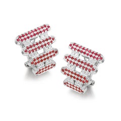 Moonlight Earrings in 18K White Gold with Ruby and White Diamonds