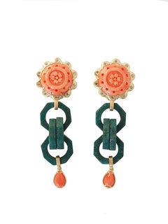 Earrings Coral 18 Karat Solid Gold Sapphire Walrus Ivory