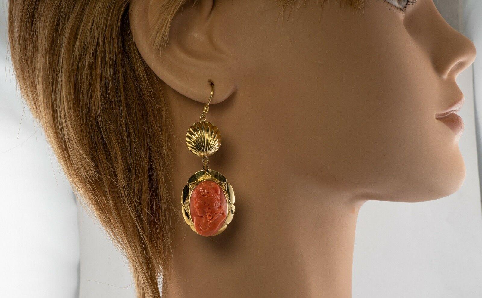 Ohrringe Koralle Kamee Rotes Meer 18K Gold Vintage By Italien im Angebot 5
