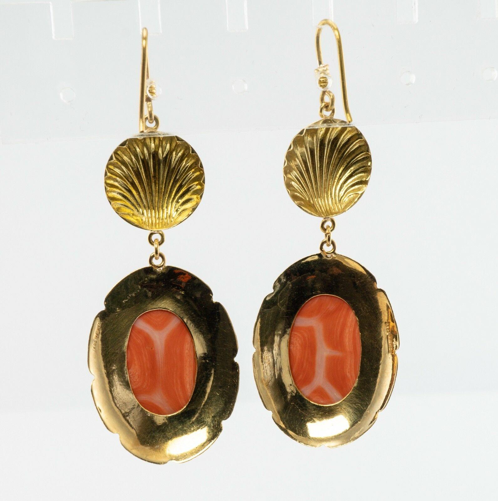 Ohrringe Koralle Kamee Rotes Meer 18K Gold Vintage By Italien im Angebot 2