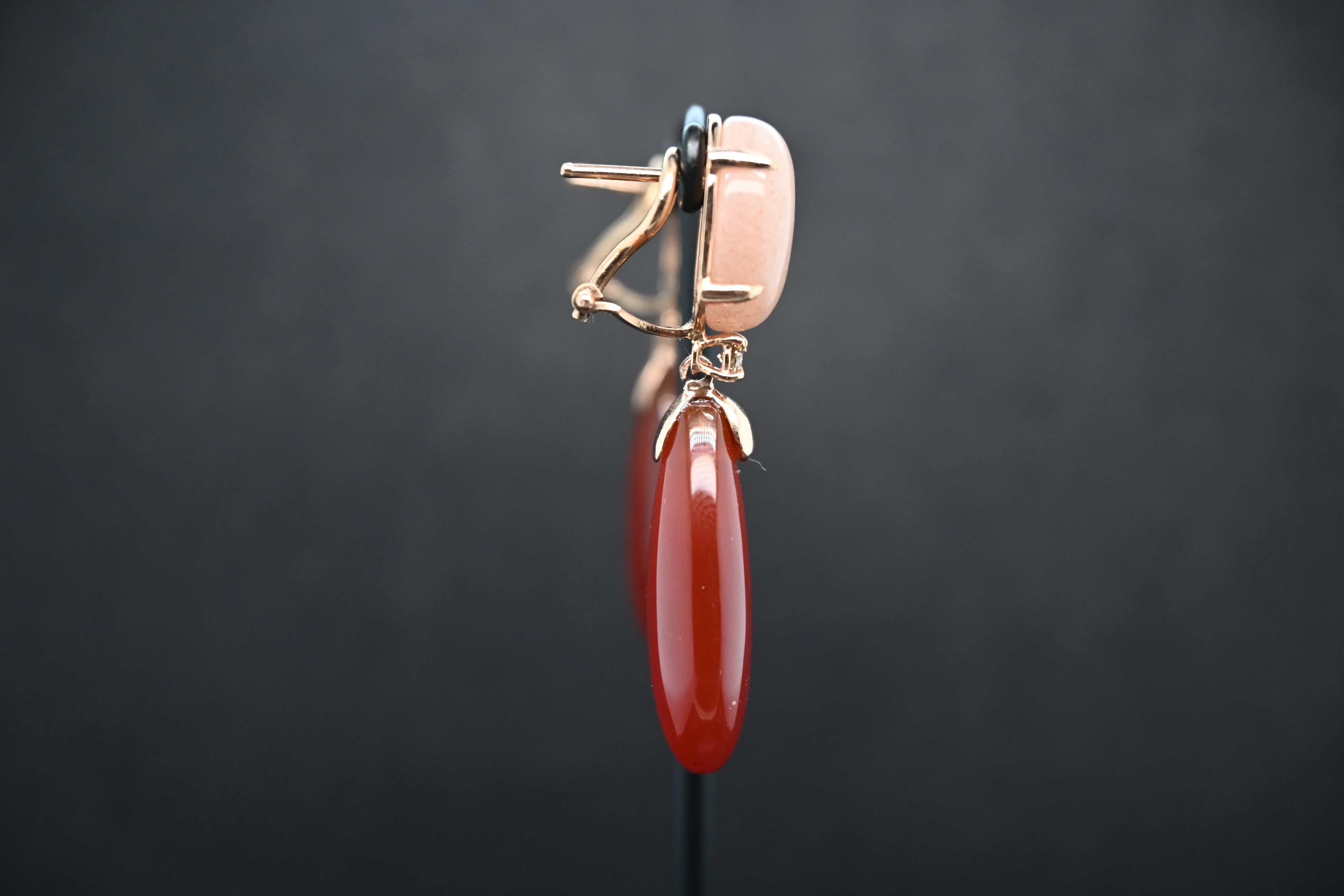 Barocco Orecchini Dangle Diamanti Peach Moonstone Cognac Diamanti Red Agathe in vendita