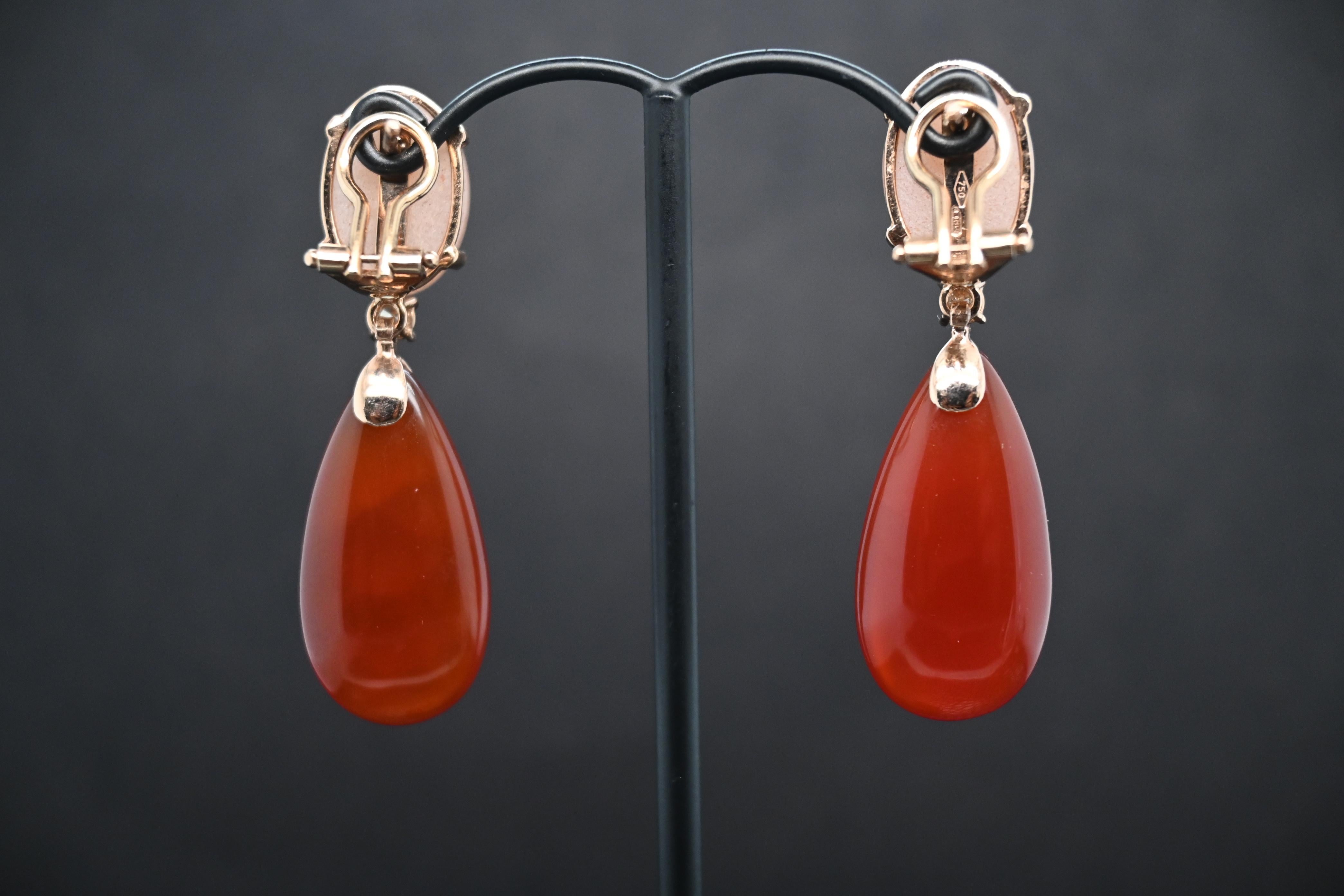 Orecchini Dangle Diamanti Peach Moonstone Cognac Diamanti Red Agathe In condizioni Nuovo in vendita a Vannes, FR