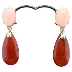 Orecchini Dangle Diamanti Peach Moonstone Cognac Diamanti Red Agathe