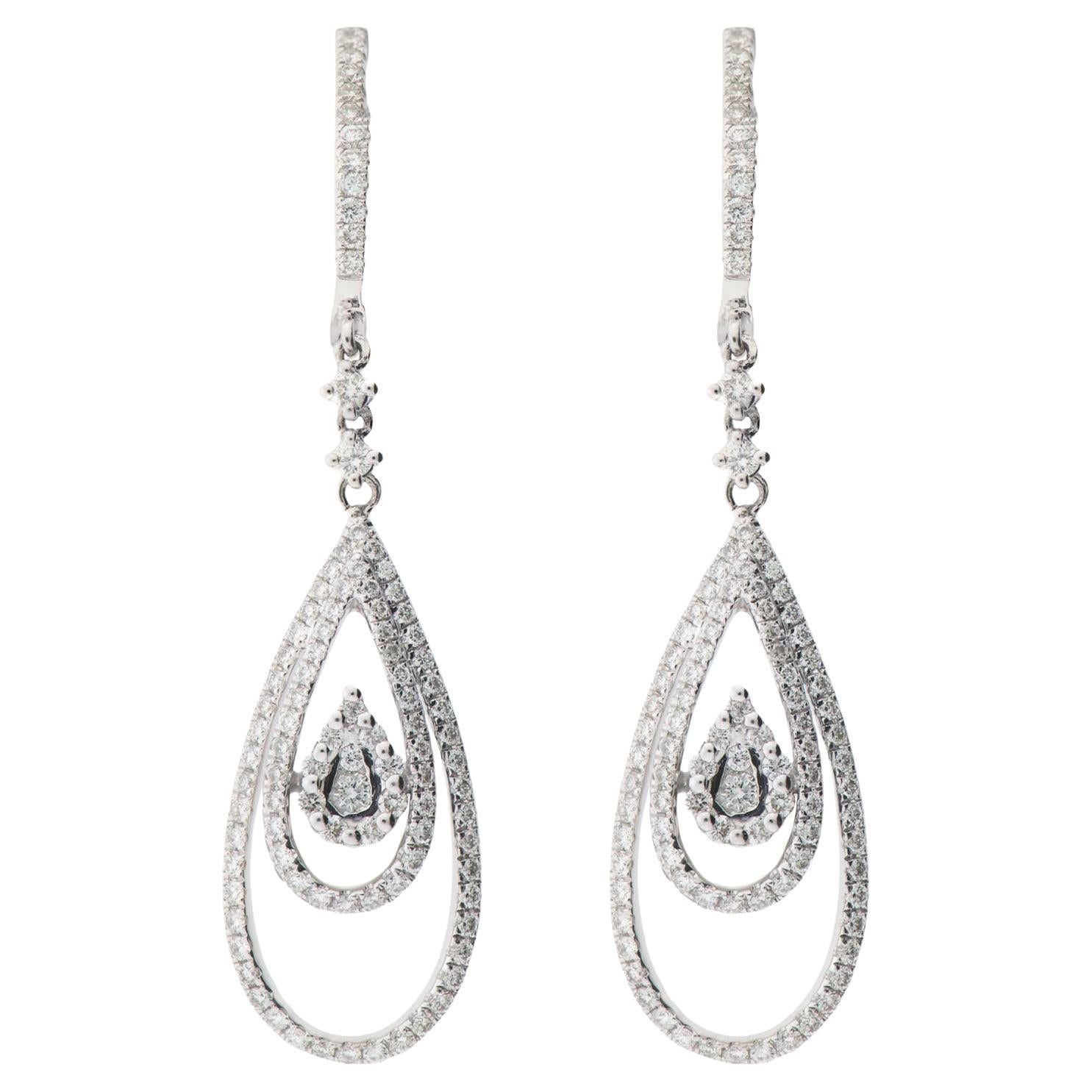 Earrings: Dangle Earrings 1.18 carat Diamonds Brilliant Cut 18K White Gold For Sale