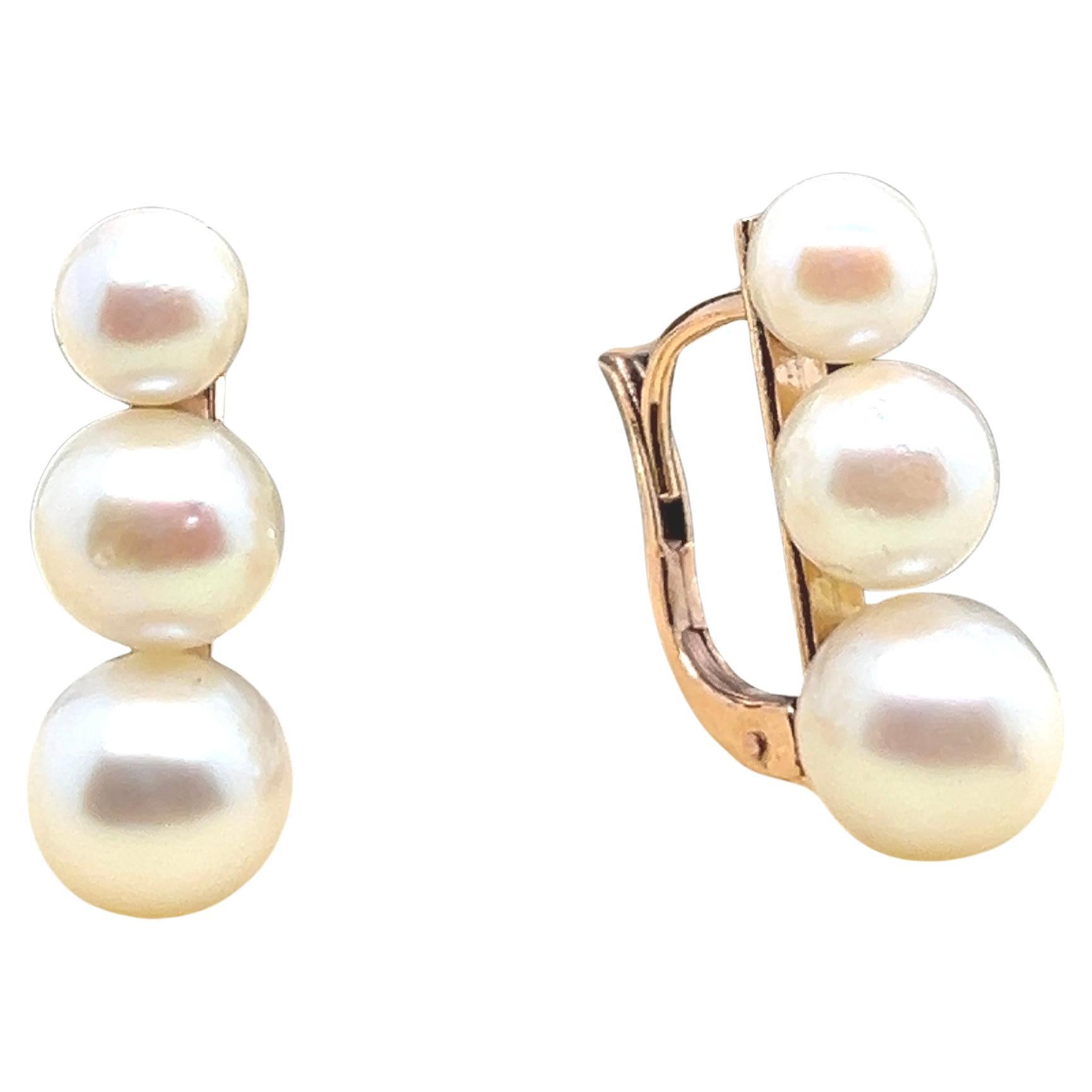 Earrings Dangling Yellow Gold Six Cultured Pearls