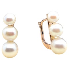 Earrings Dangling Yellow Gold Six Cultured Pearls
