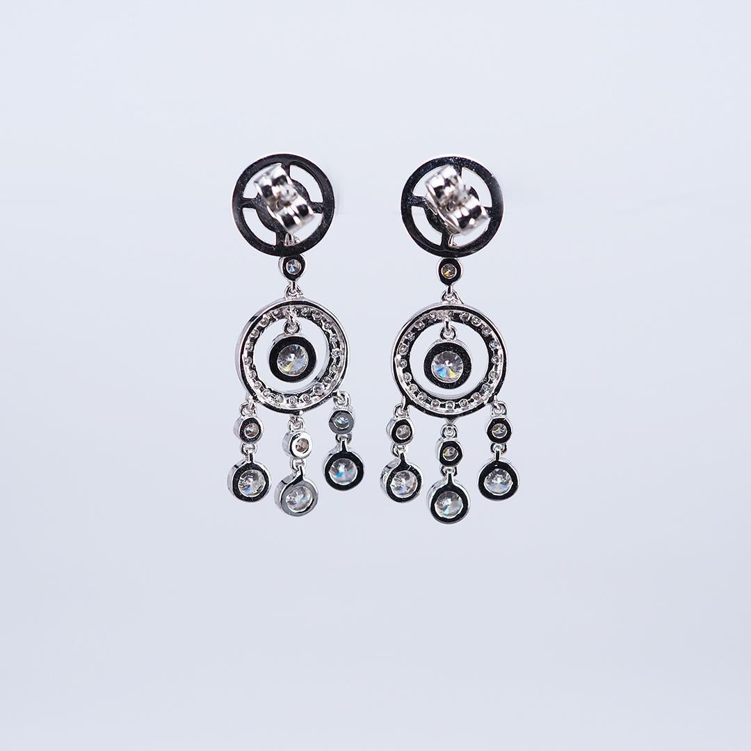 A lovely chandelier diamond earrings that you can use for cocktail party .It is a very lovely design for sweet lady .Diamond use 1.47 ct H VS quality, the setting made in 18k White gold