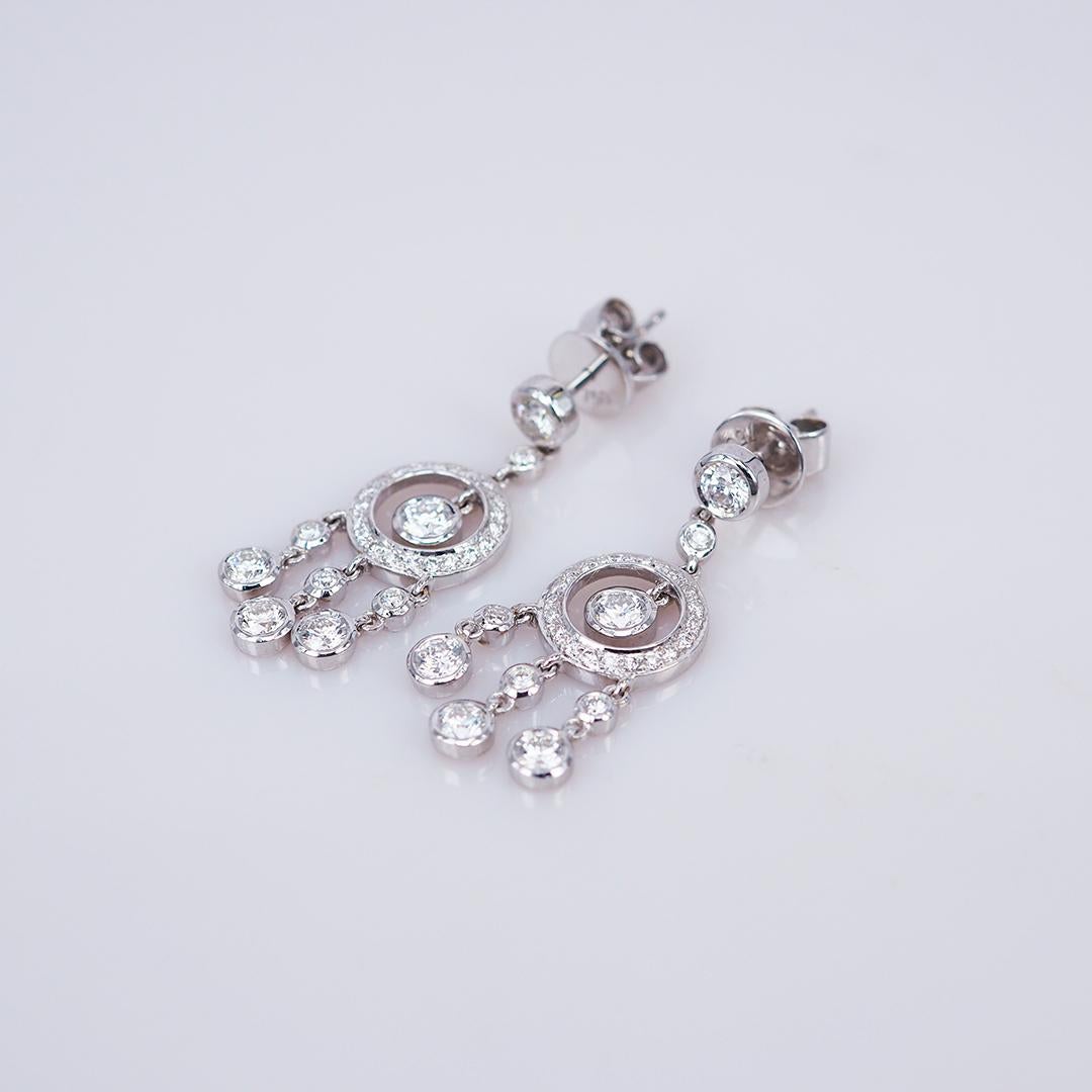 Modern Earrings Diamond Chandelier 18 Karat White Gold For Sale