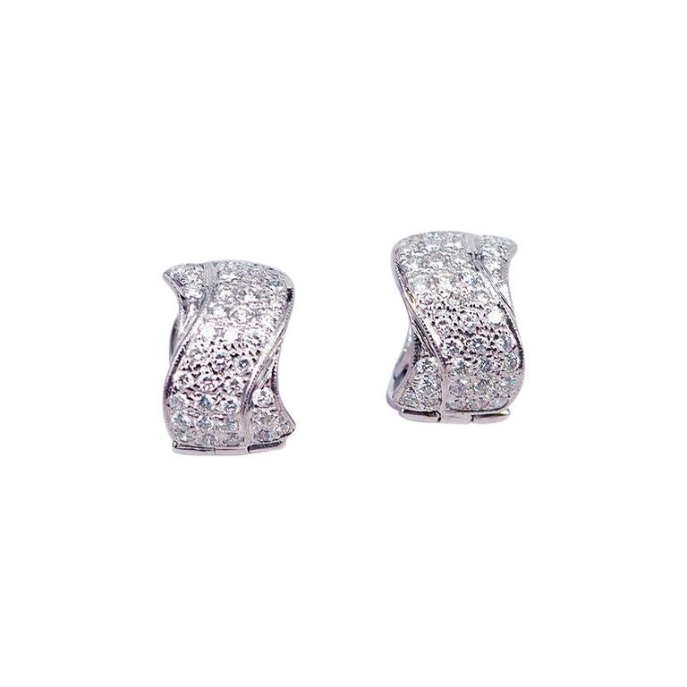 Earrings Diamond Hoop 18 Karat White Gold For Sale