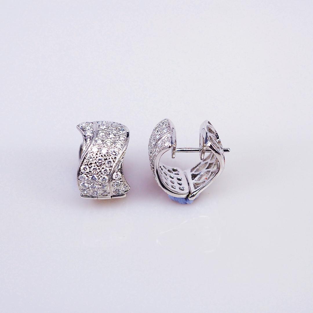 Modern Earrings Diamond Hoop 18 Karat White Gold For Sale
