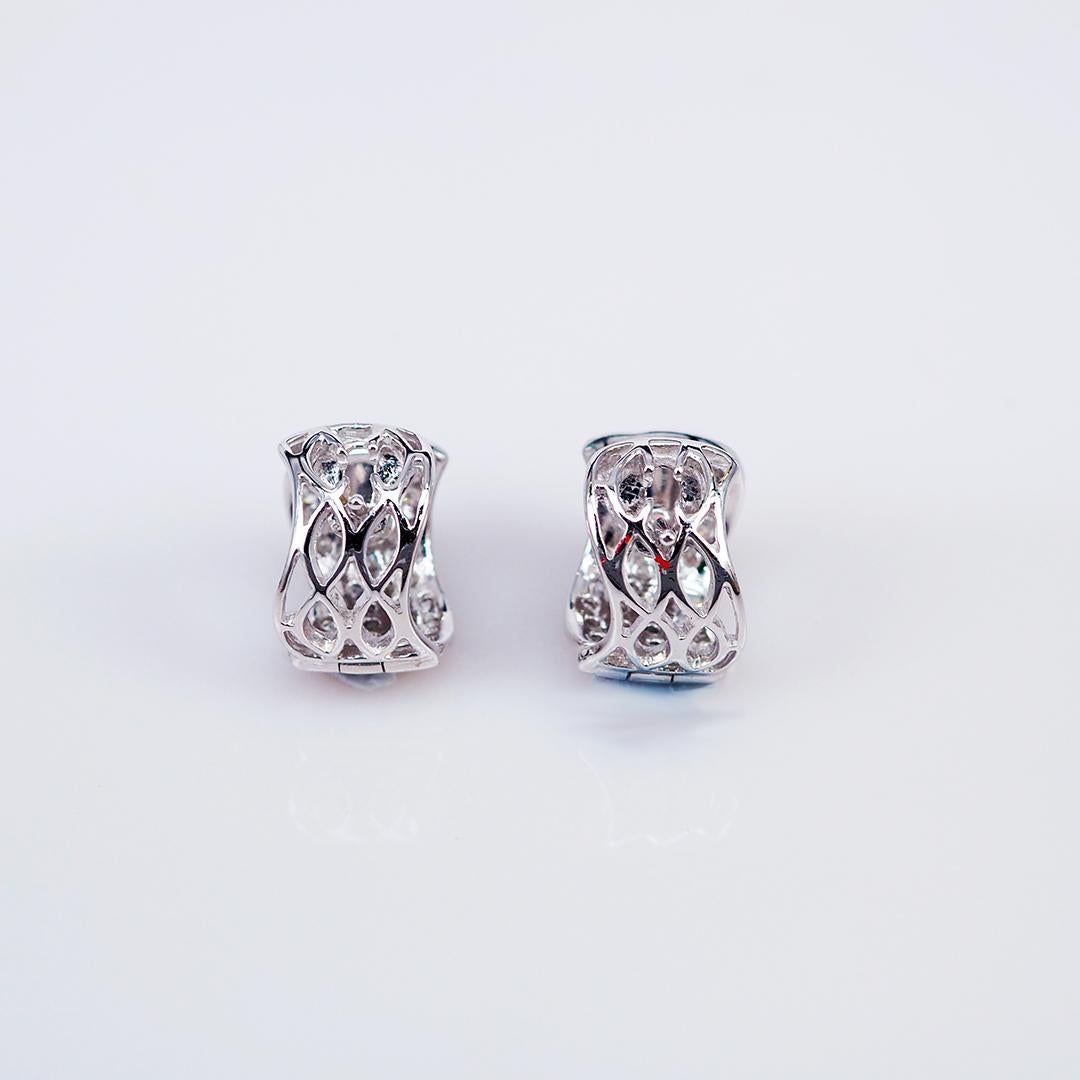 Round Cut Earrings Diamond Hoop 18 Carat White Gold For Sale
