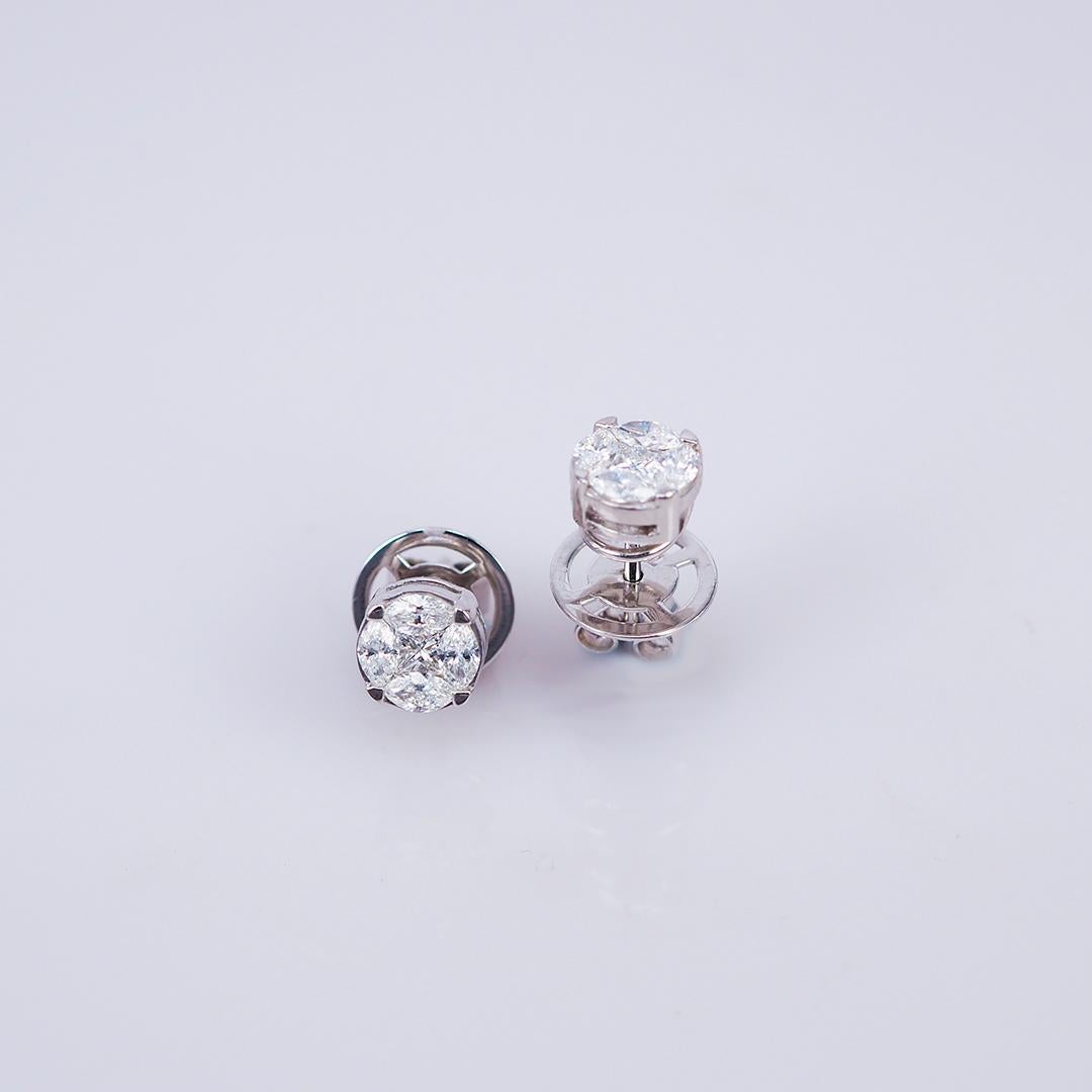 Marquise Cut Earrings Diamond Stud 18 Karat White Gold For Sale