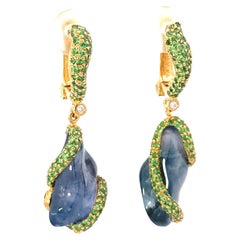 Earrings Diamond with Blue Sapphire and Tsavorites
