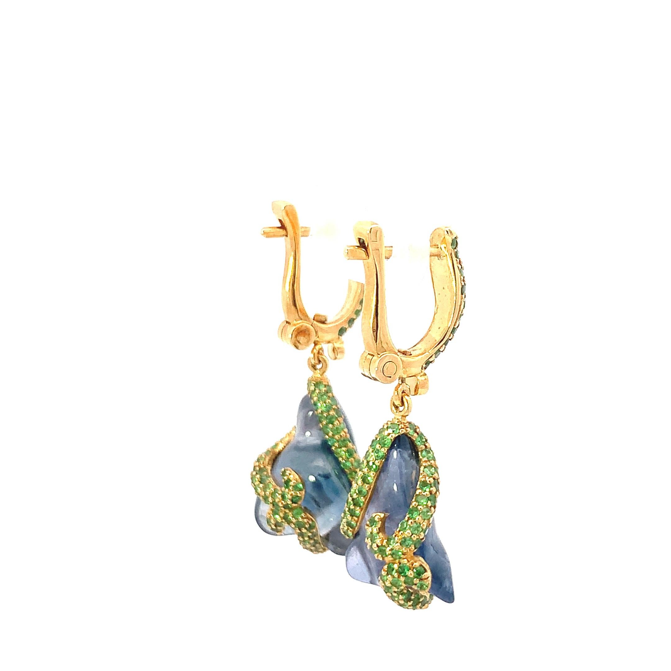 Earrings Diamond with Blue Sapphire and Tsavorites For Sale 2