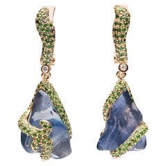 Earrings Diamond with Blue Sapphire and Tsavorites