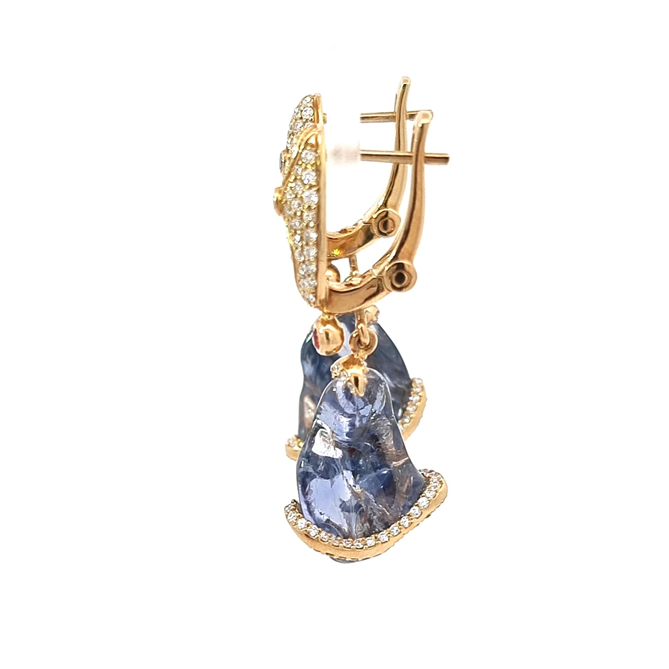 Earrings Diamonds and Blue and Red Sapphire For Sale 6