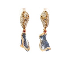 Earrings Diamonds and Blue and Red Sapphire