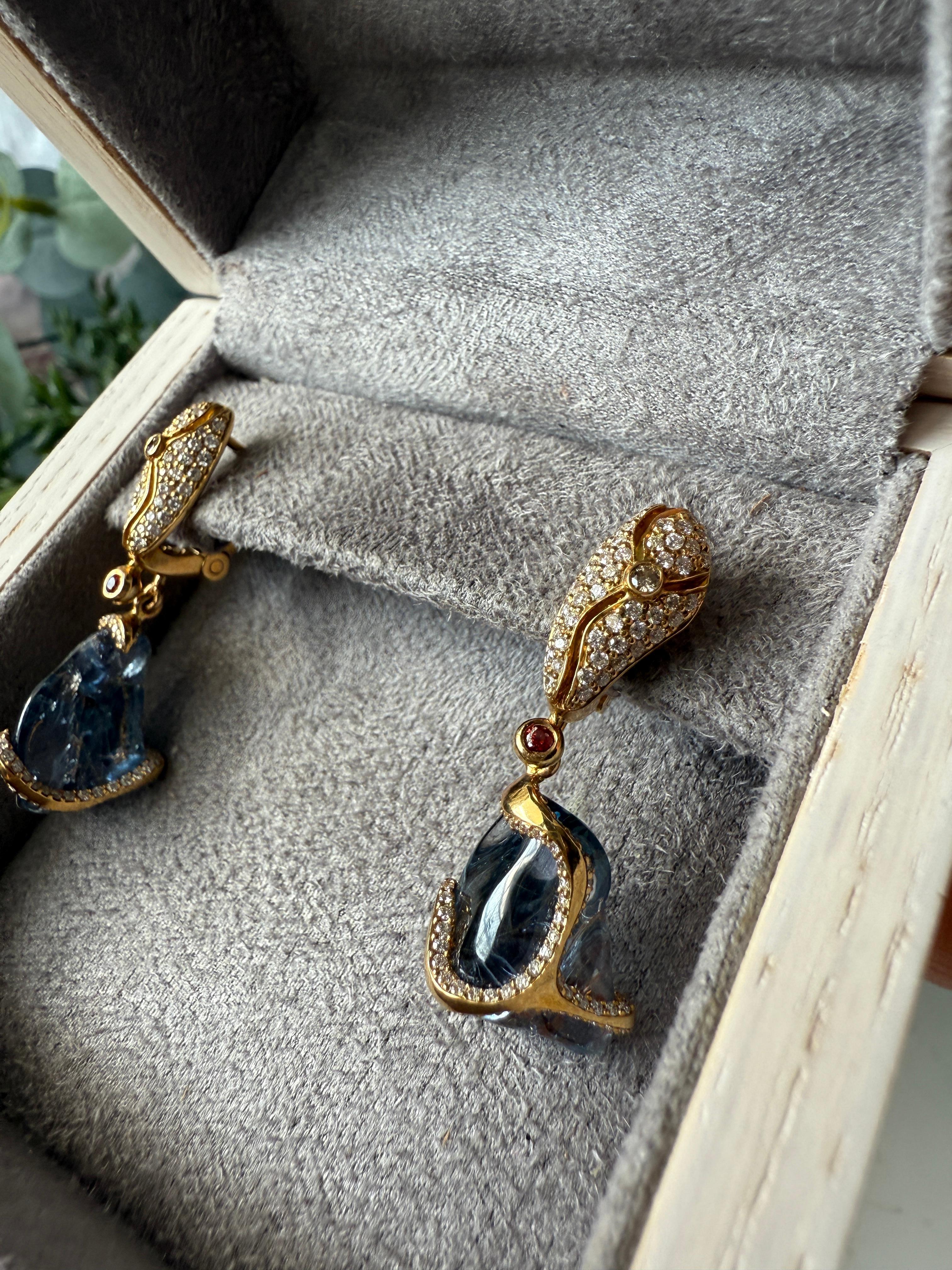 Earrings Diamonds and Blue and Red Sapphire For Sale 1