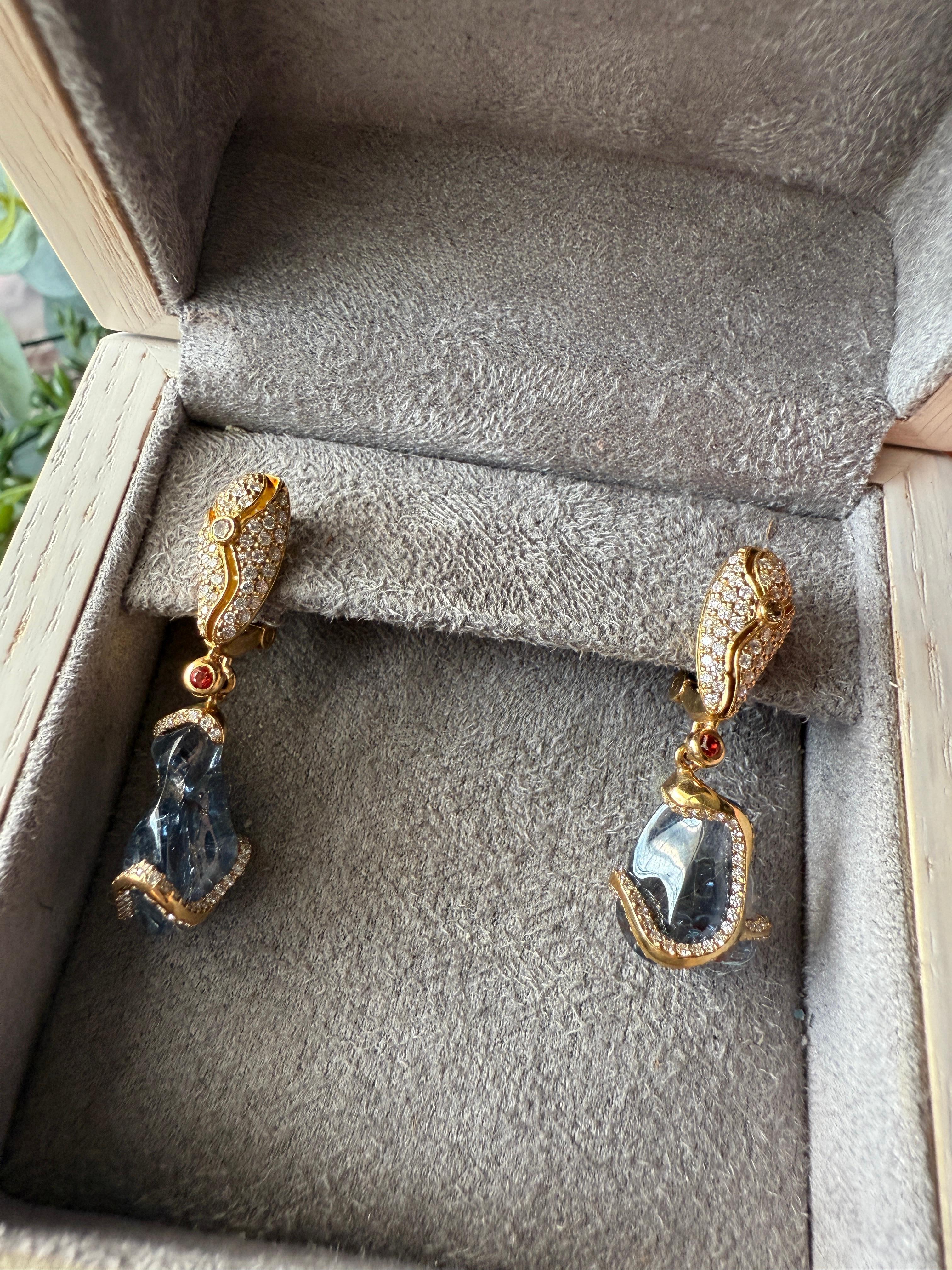 Earrings Diamonds and Blue and Red Sapphire For Sale 2