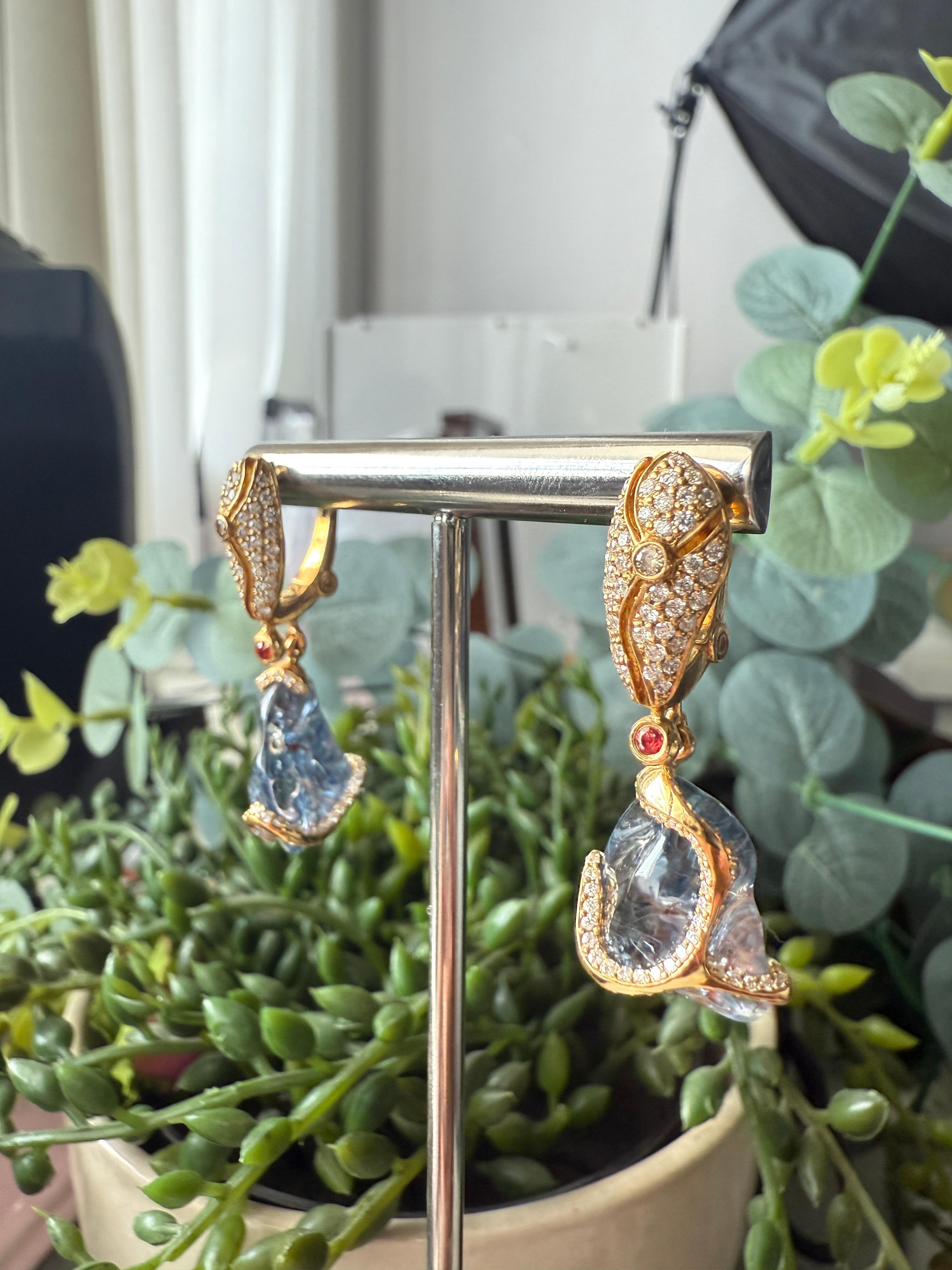 Earrings Diamonds and Blue and Red Sapphire For Sale 4