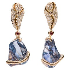 Earrings Diamonds and Blue and Red Sapphire
