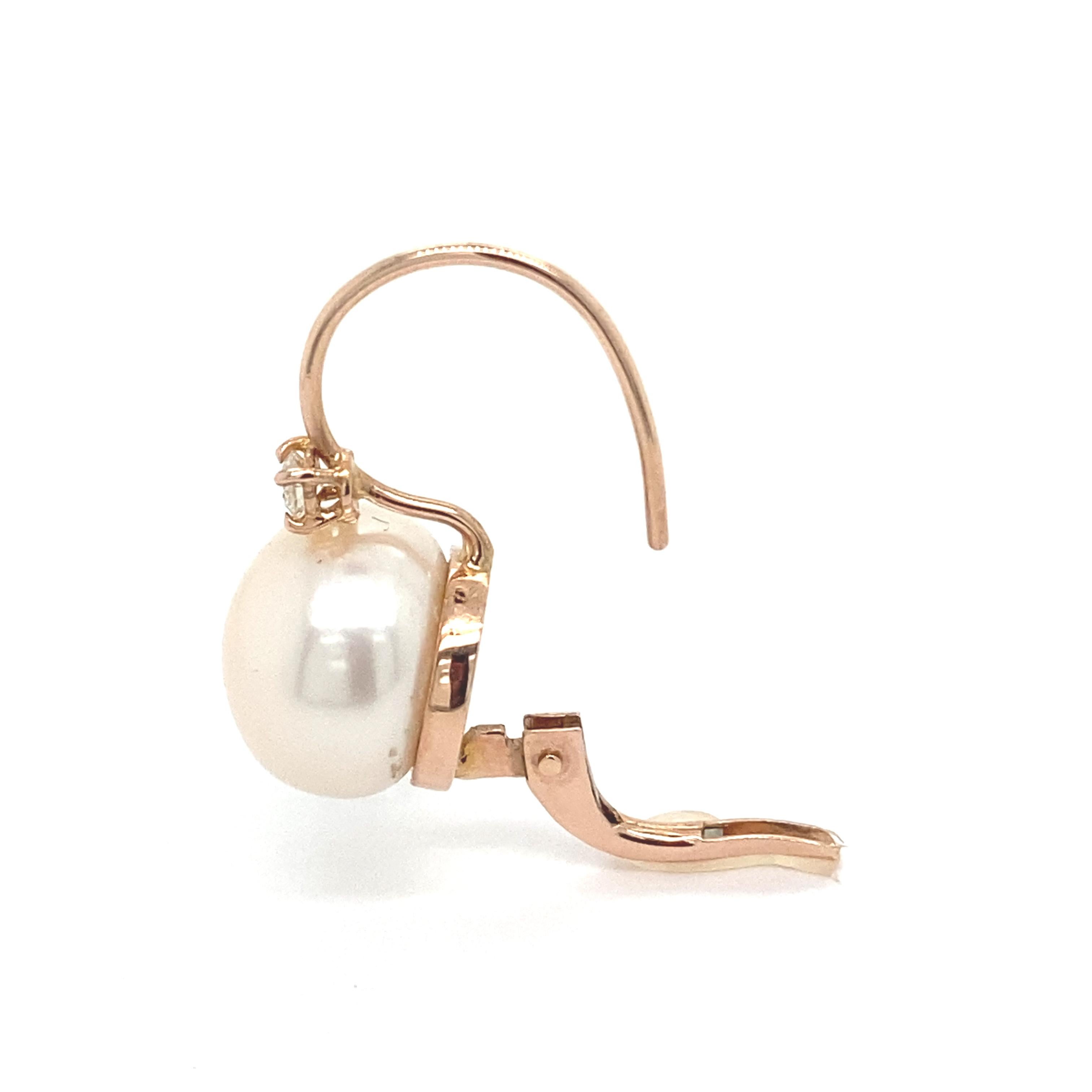 Earrings Diamonds and Pearl Pink Gold 18 Carat In New Condition For Sale In Vannes, FR