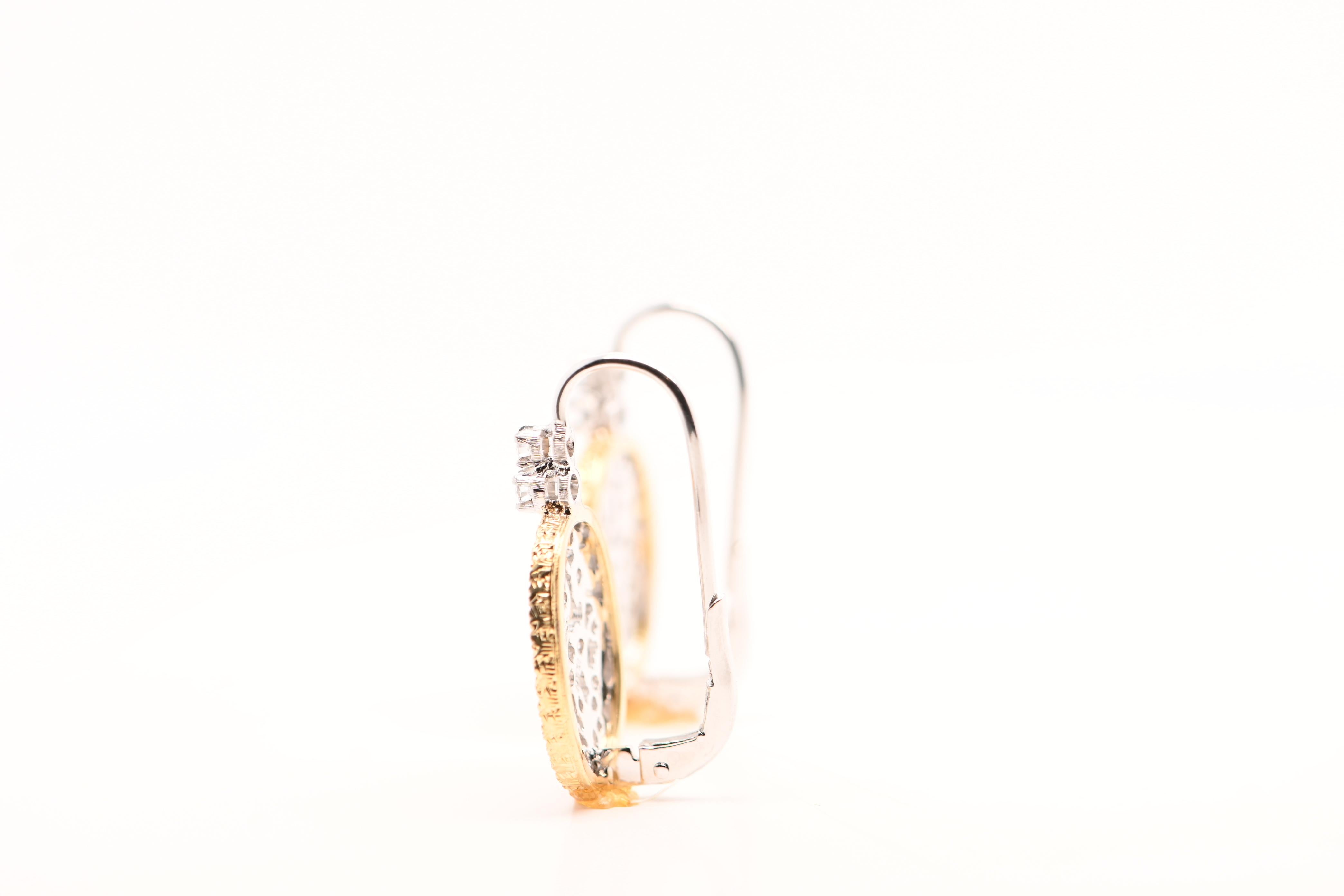 Ohrringe Diamanten Brillant-Schliff 0, 45 Karat zwei - Töne Gold 18 Karat (Brillantschliff) im Angebot