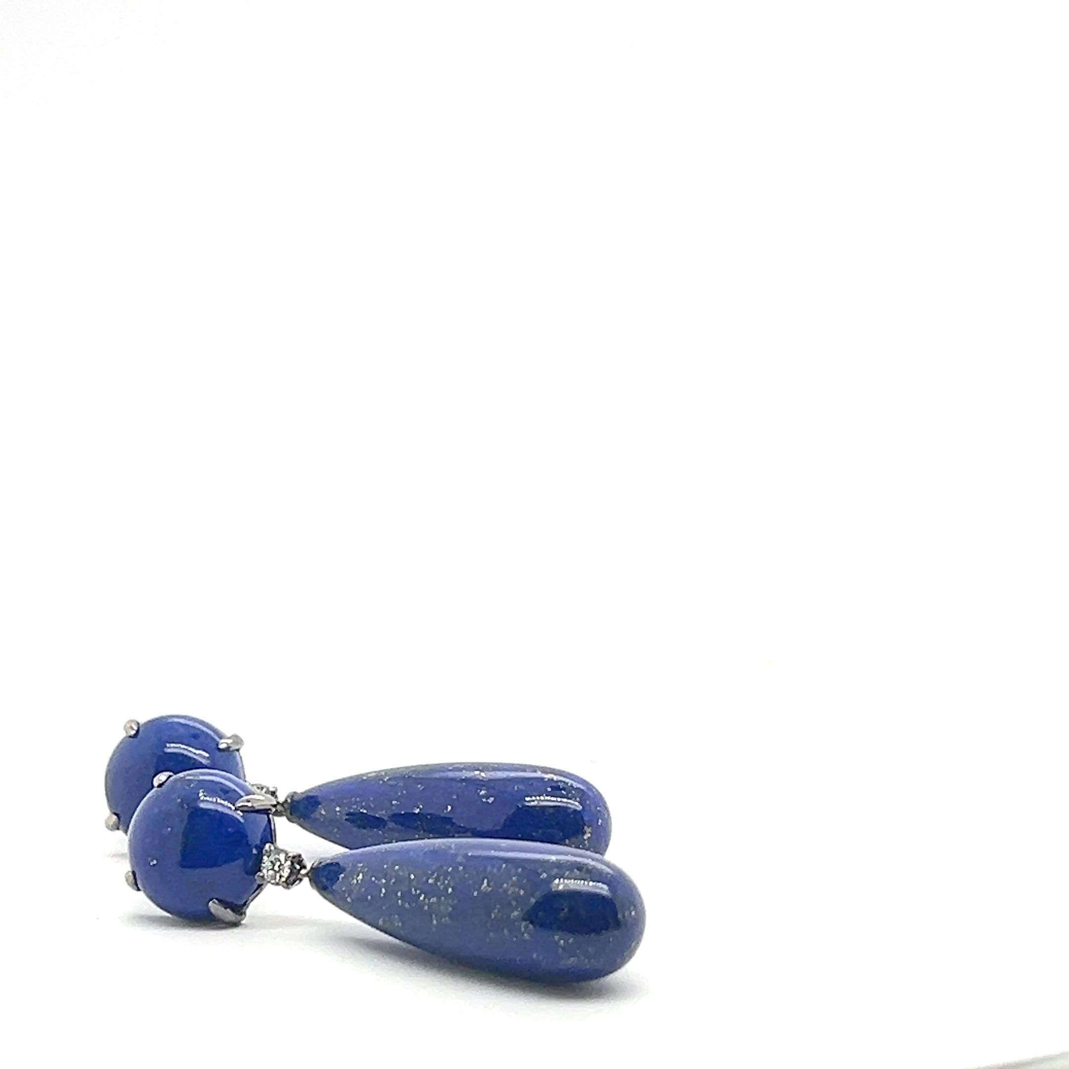 Cabochon Earrings Diamonds Lapis Lazuli Black Gold 18 Carrats For Sale