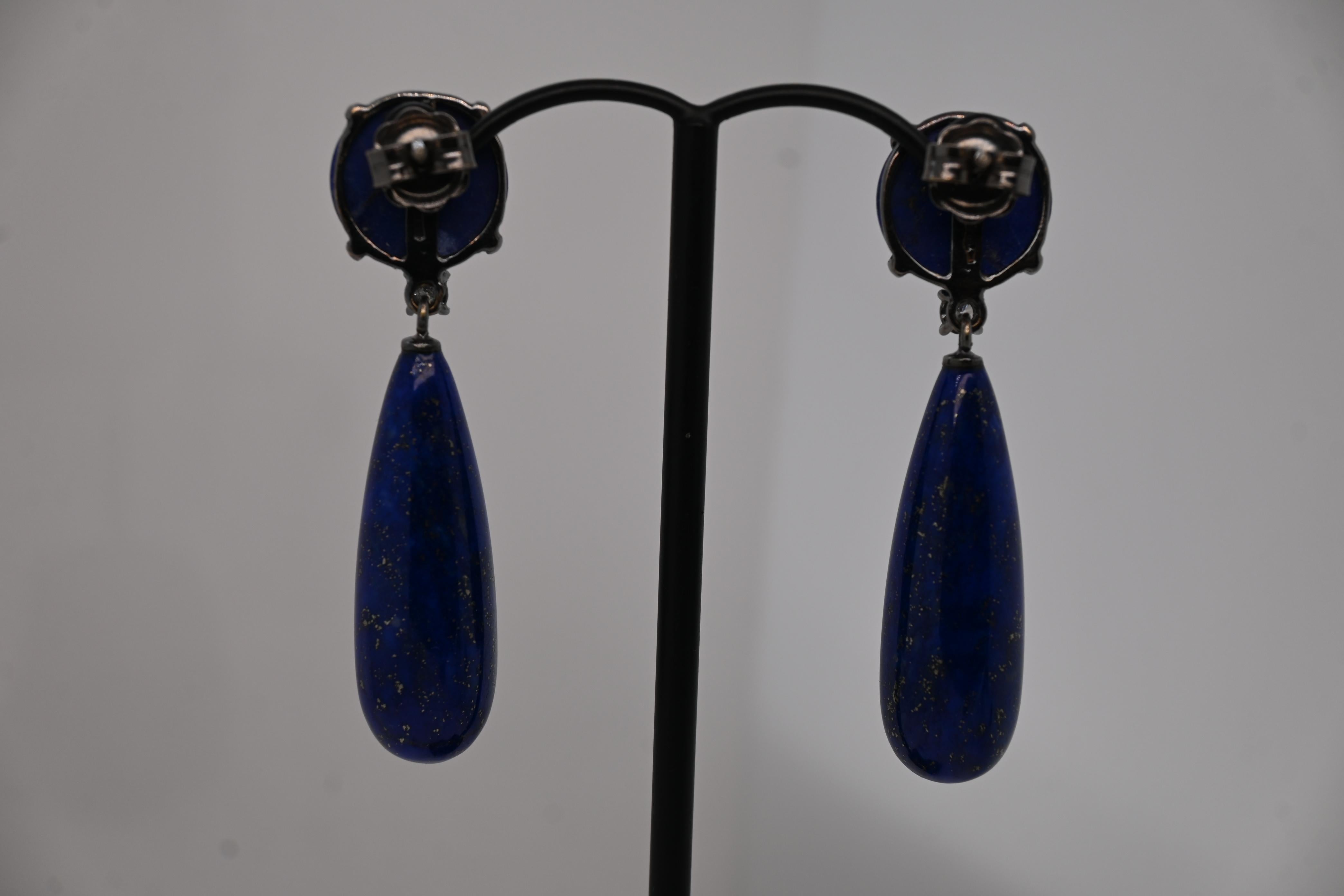 Earrings Diamonds Lapis Lazuli Black Gold 18 Carrats In New Condition For Sale In Vannes, FR