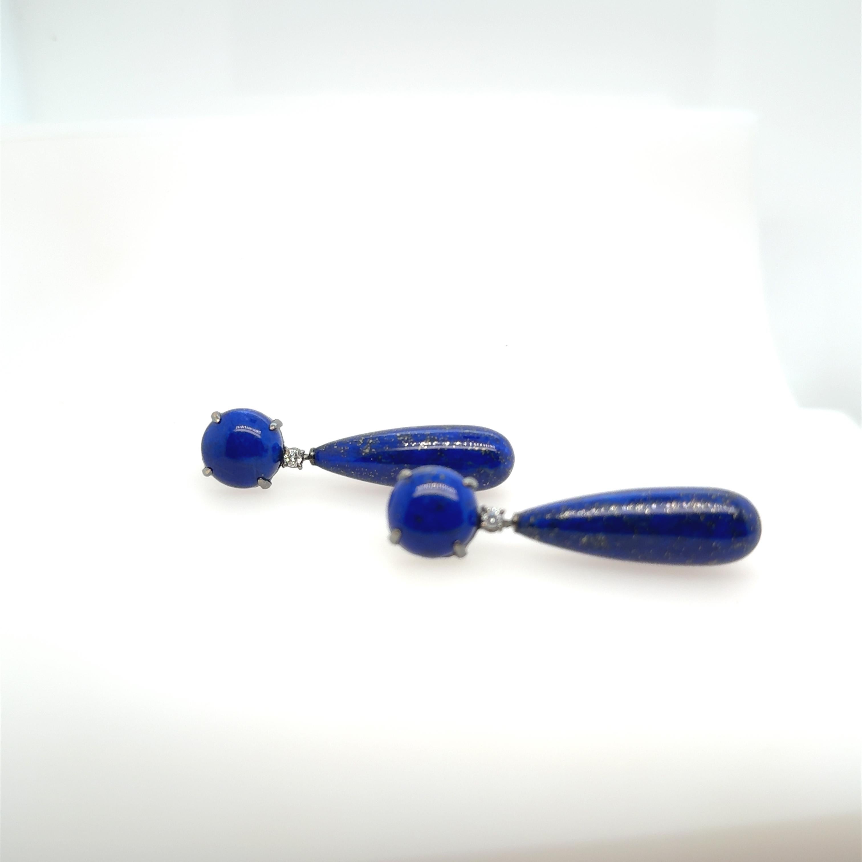 Women's Earrings Diamonds Lapis Lazuli Black Gold 18 Carrats For Sale