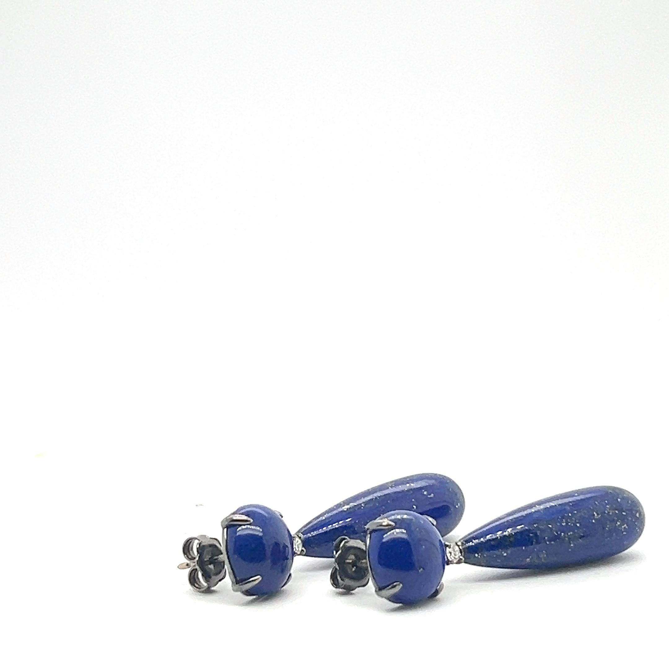 Earrings Diamonds Lapis Lazuli Black Gold 18 Carrats For Sale 1