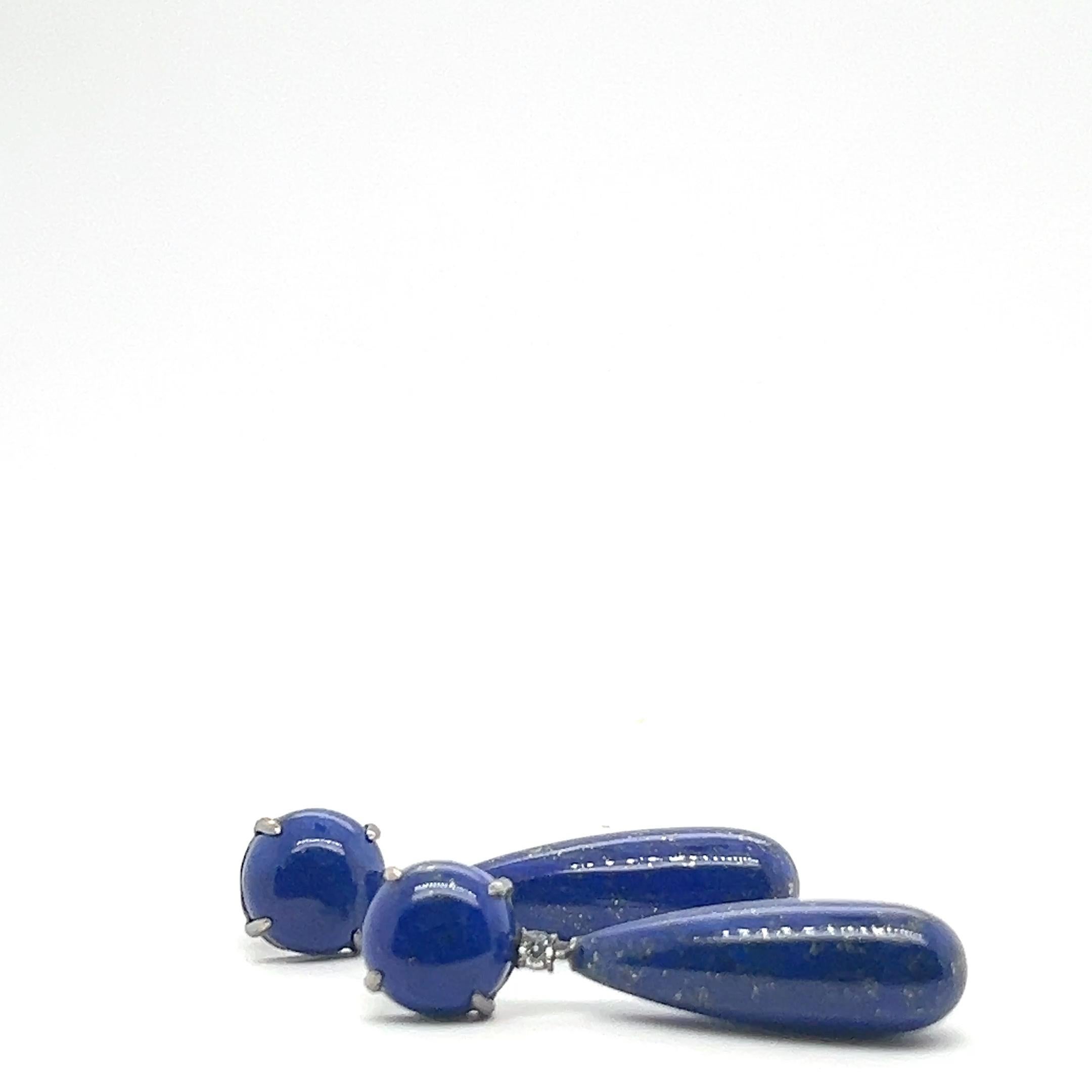 Earrings Diamonds Lapis Lazuli Black Gold 18 Carrats For Sale 2