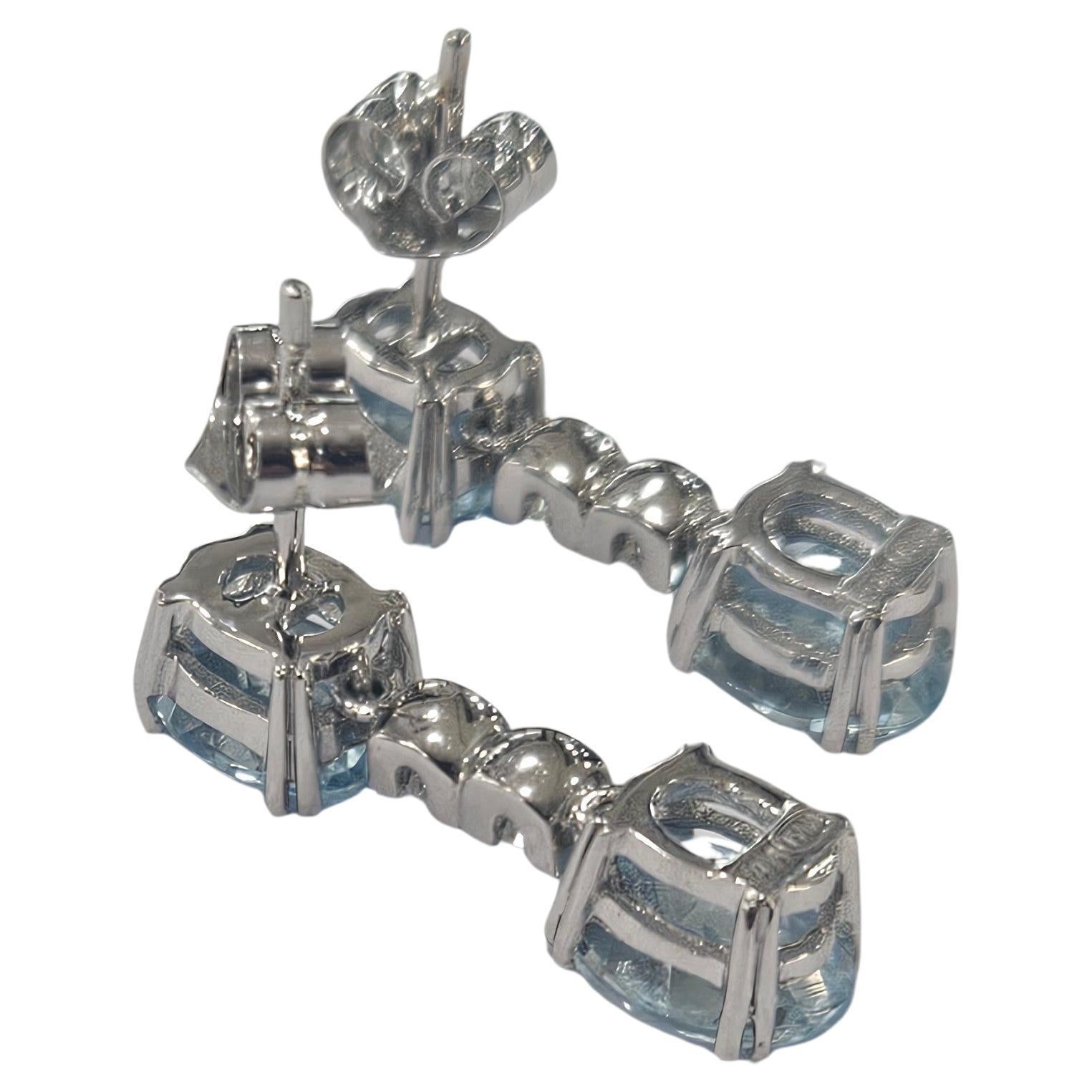 Pendientes Dobles Aguamarinas 6.05 Ctw. y Diamantes Oro Blanco 18 Kilates en venta 4