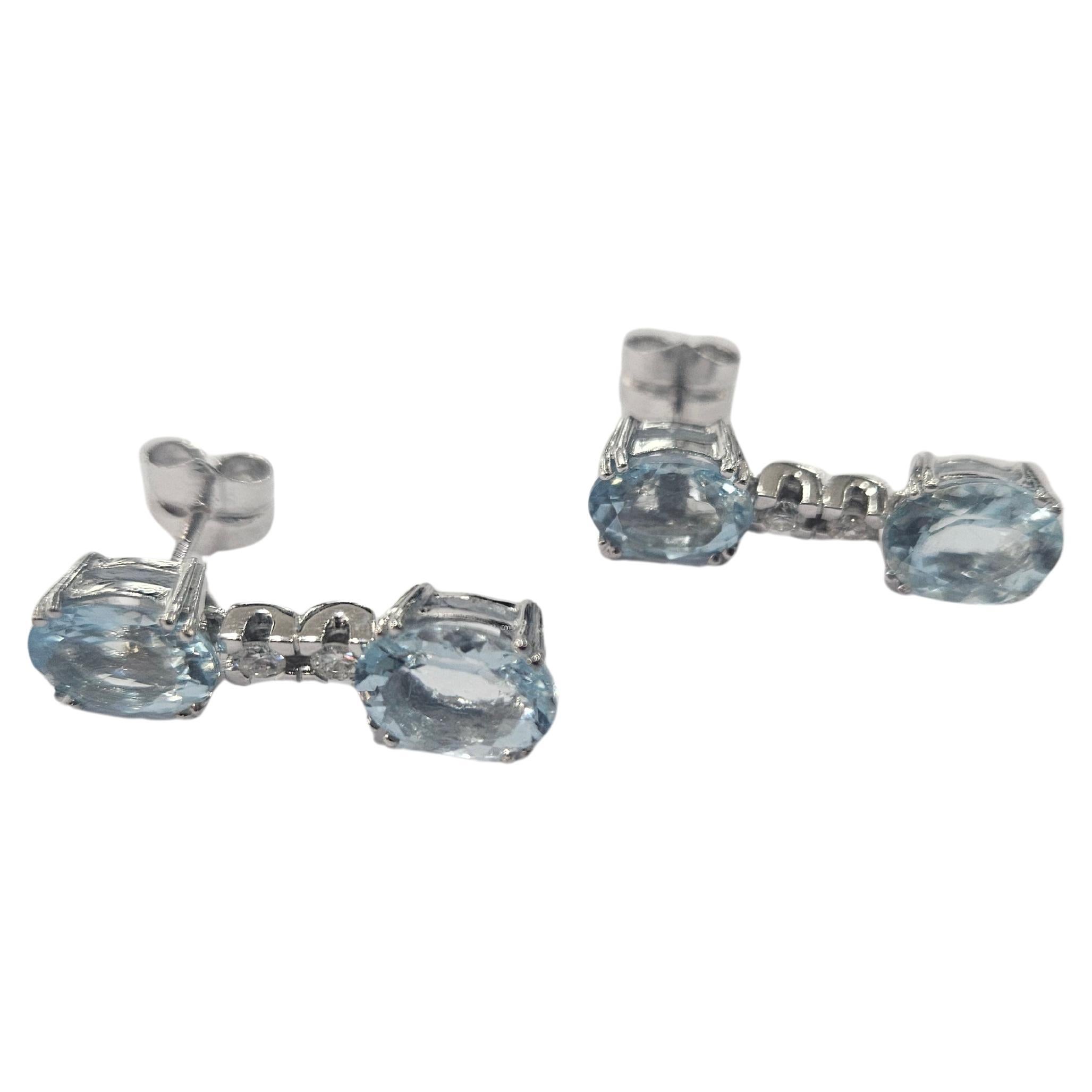Pendientes Dobles Aguamarinas 6.05 Ctw. y Diamantes Oro Blanco 18 Kilates en venta 5