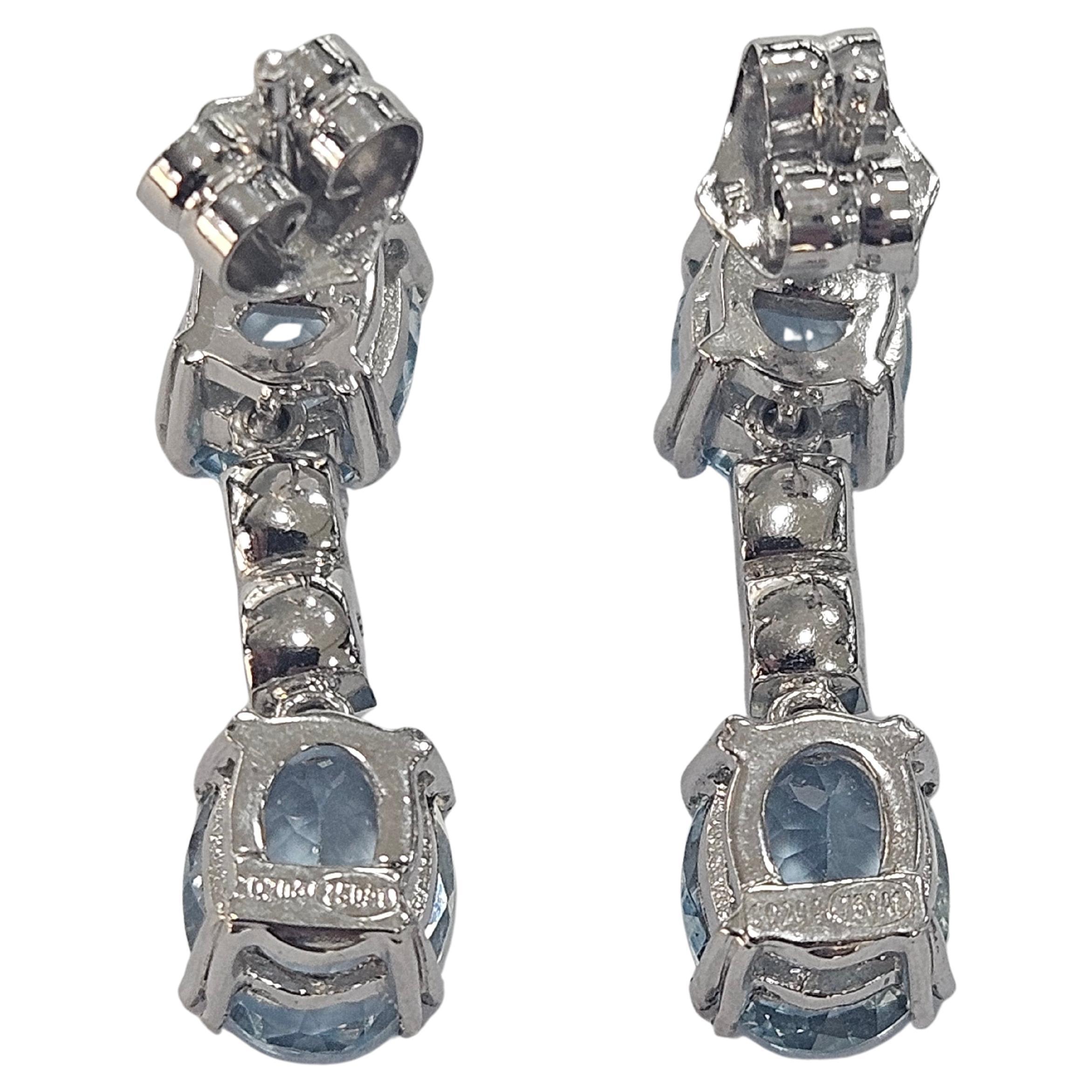 Pendientes Dobles Aguamarinas 6.05 Ctw. y Diamantes Oro Blanco 18 Kilates en Nuevo estado para la venta en MADRID, ES