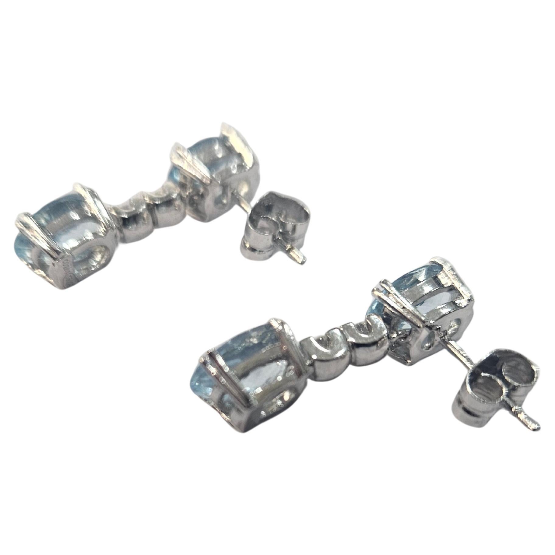 Femenino o masculino Pendientes Dobles Aguamarinas 6.05 Ctw. y Diamantes Oro Blanco 18 Kilates en venta