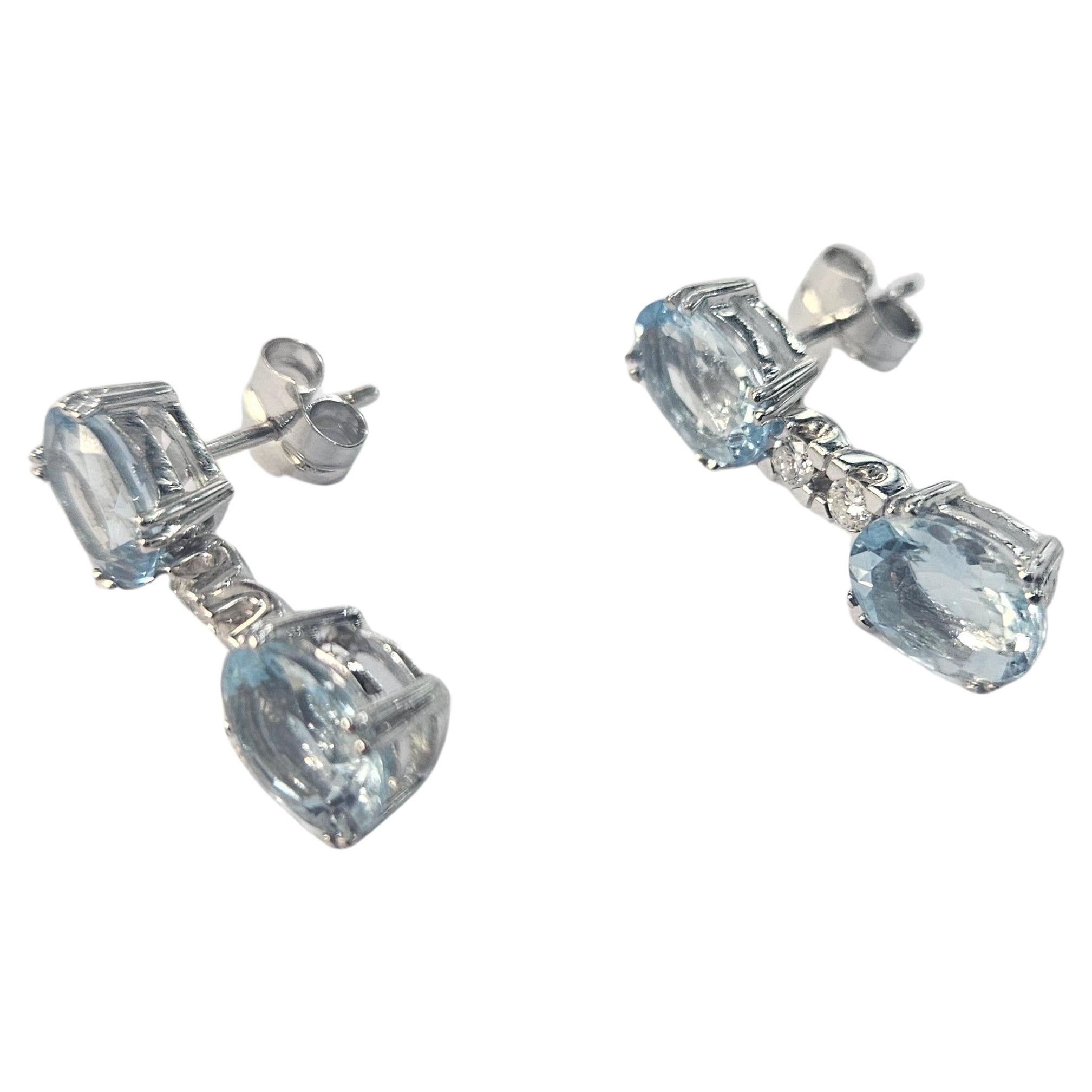 Pendientes Dobles Aguamarinas 6.05 Ctw. y Diamantes Oro Blanco 18 Kilates en venta 1