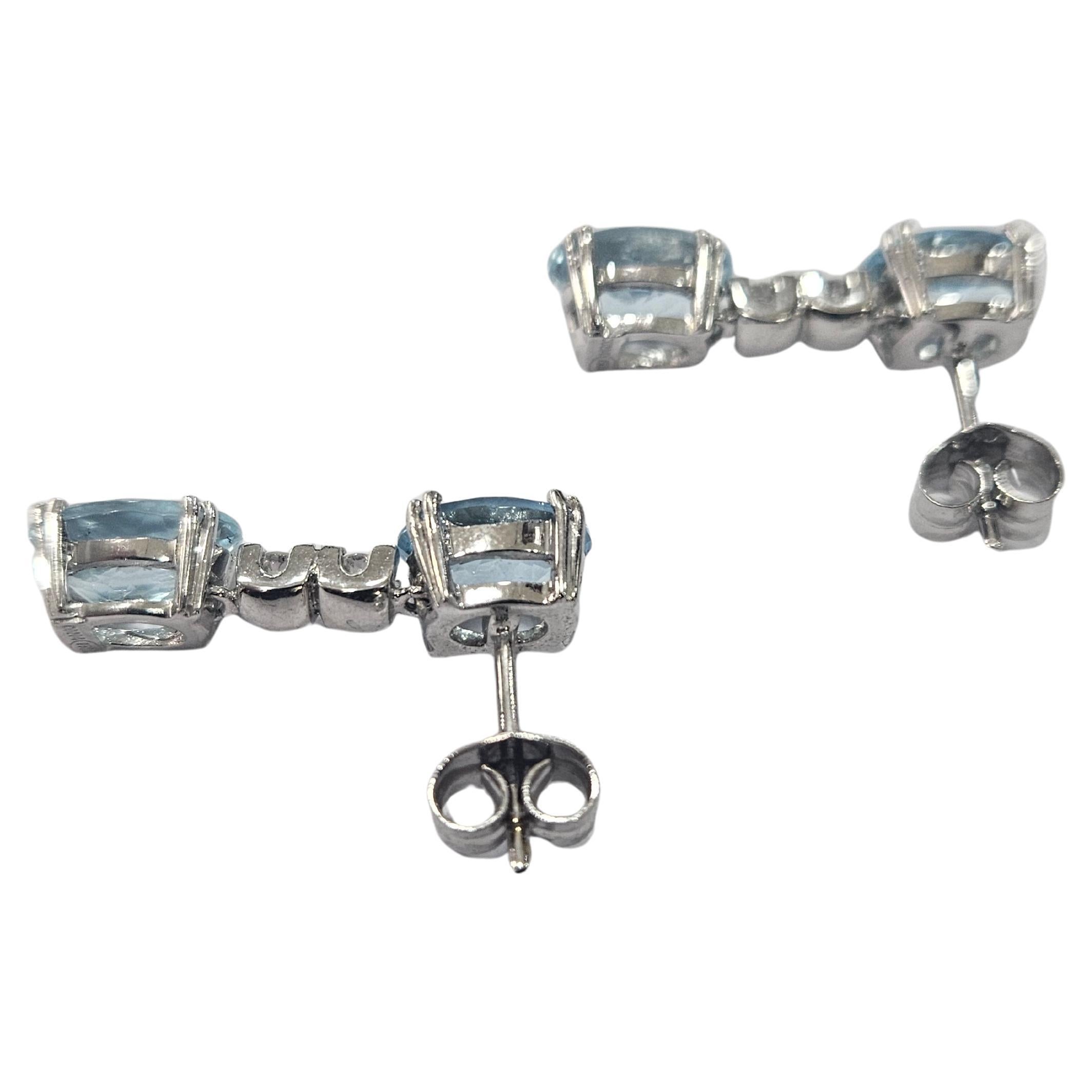 Pendientes Dobles Aguamarinas 6.05 Ctw. y Diamantes Oro Blanco 18 Kilates en venta 2
