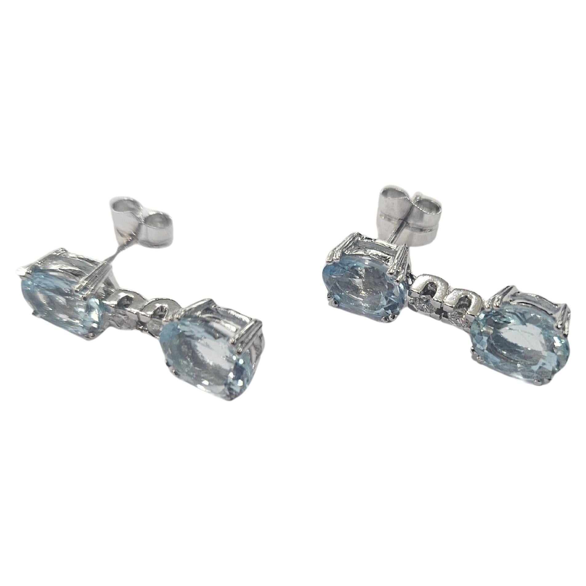 Pendientes Dobles Aguamarinas 6.05 Ctw. y Diamantes Oro Blanco 18 Kilates en venta 3