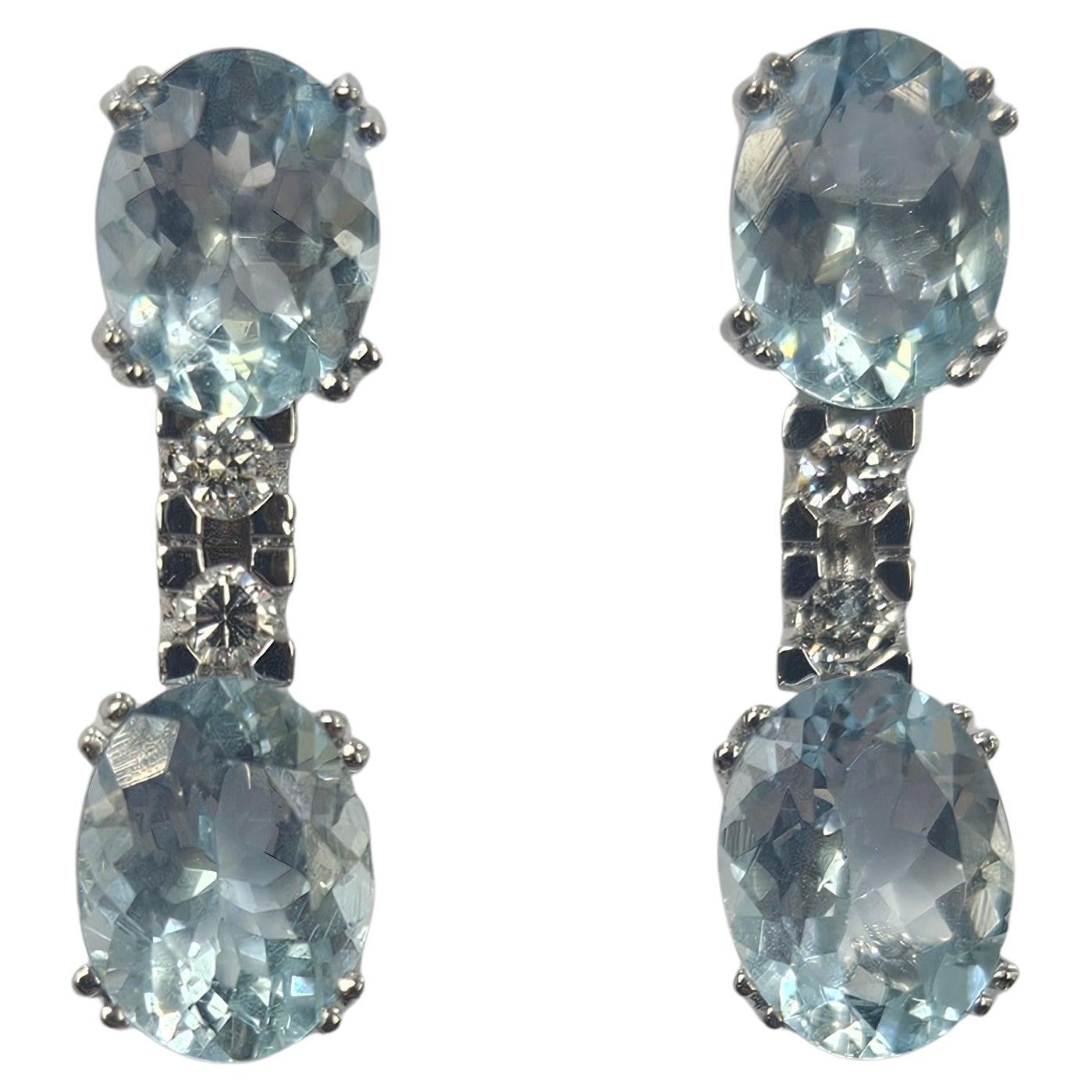 Earrings Doubles Aquamarines 6.05 Ctw. and Diamonds White Gold 18 Karat