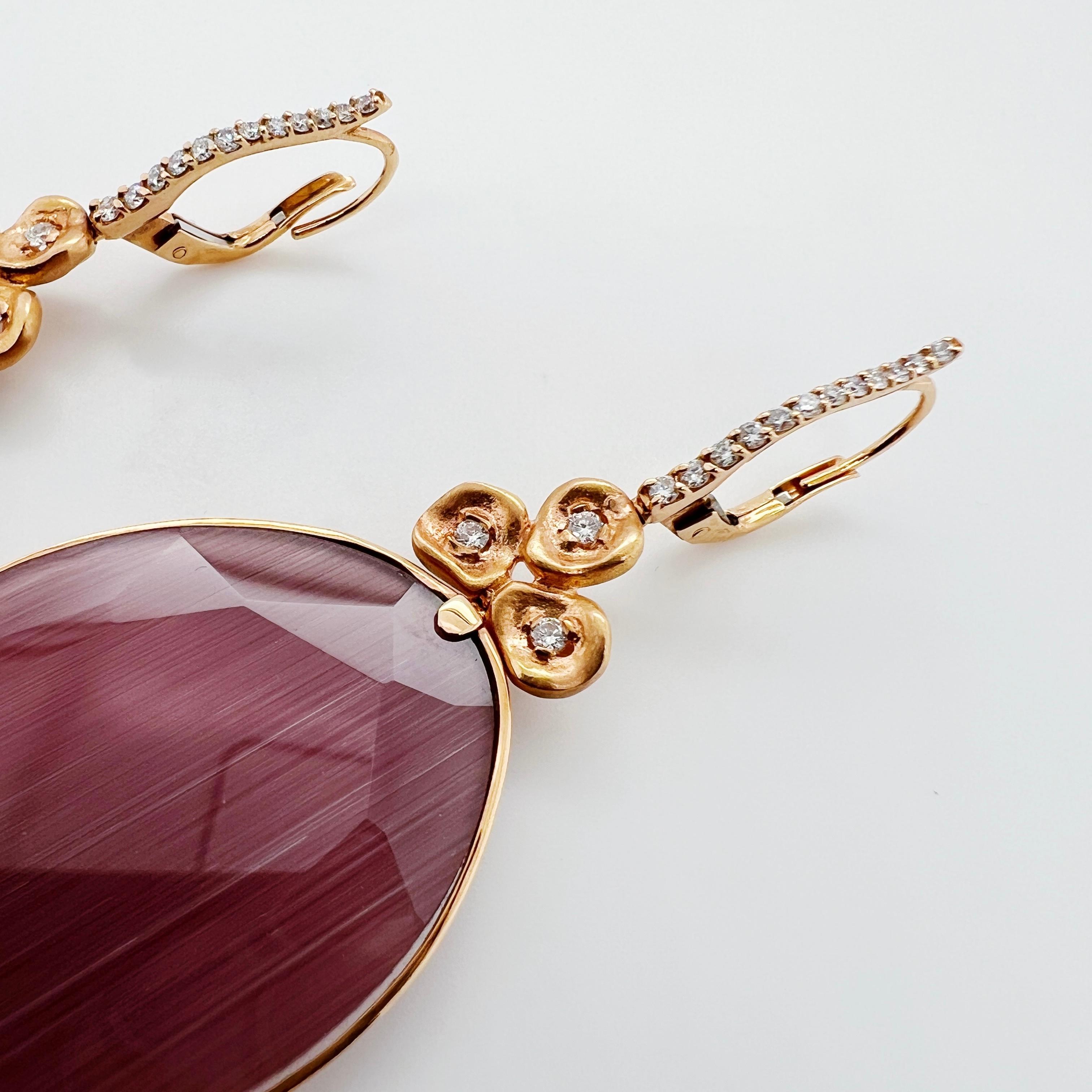 Modern Earrings Doublets (rock crystal & fiber) in 18K gold, and diamonds For Sale