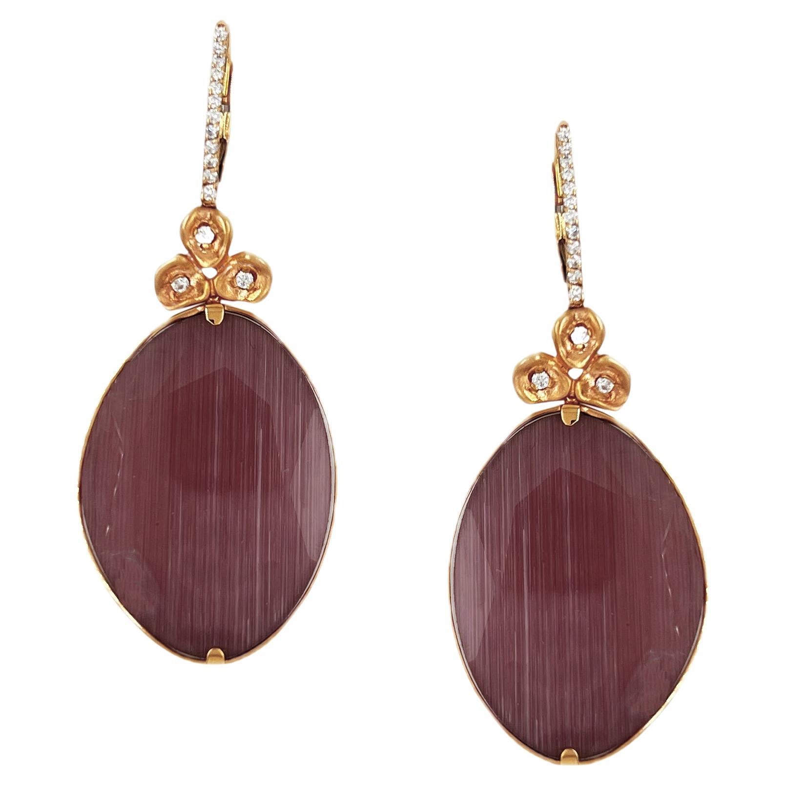 Earrings Doublets (rock crystal & fiber) in 18K gold, and diamonds For Sale