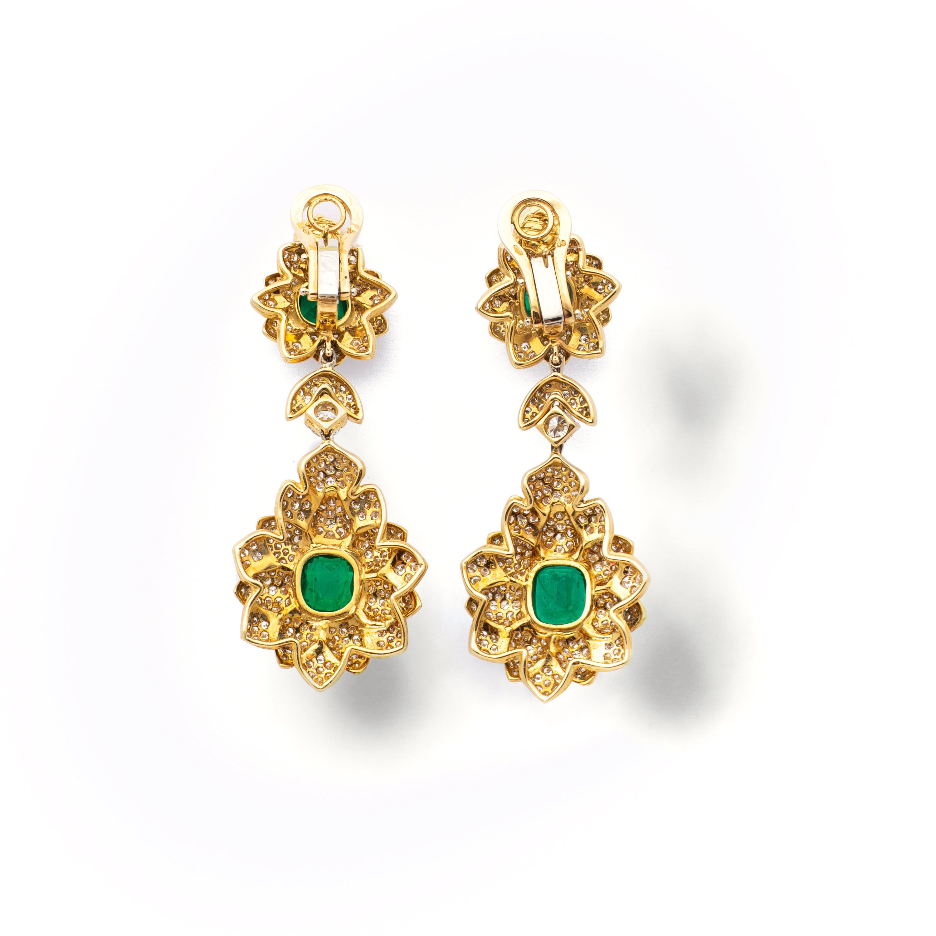 Emerald Cut Earrings Emerald Diamond Yellow Gold For Sale