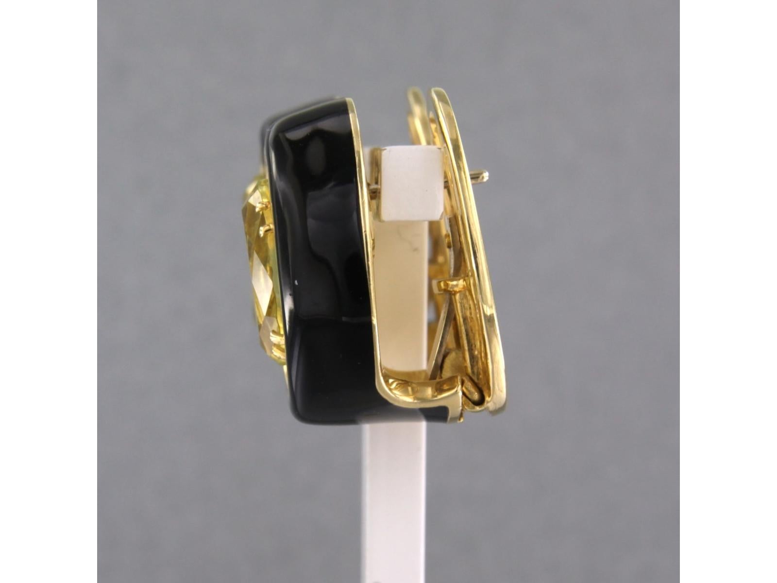 Ohrringe emailliert, mit Citrin und Diamanten im Kugelschliff verziert, 18 Karat Gold (Moderne) im Angebot