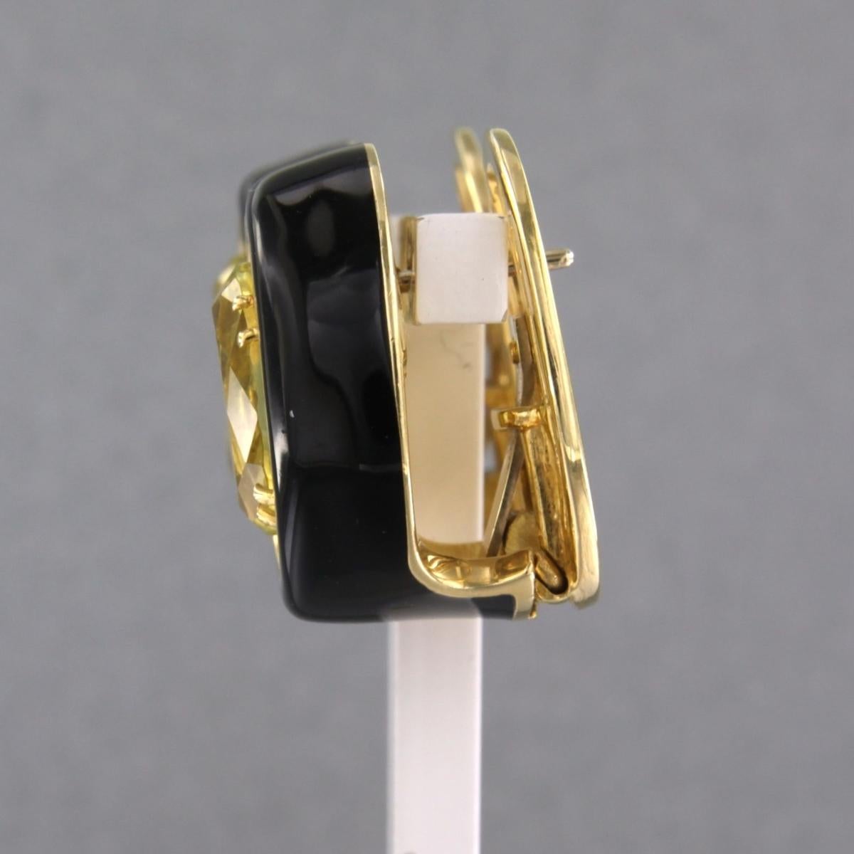 Modern Earrings enamel decorated with citrine and billiant cut diamonds 18k gold For Sale