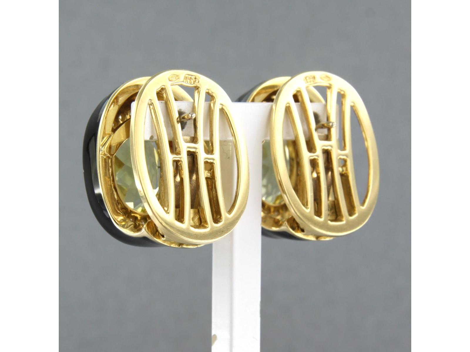 Ohrringe emailliert, mit Citrin und Diamanten im Kugelschliff verziert, 18 Karat Gold (Brillantschliff) im Angebot