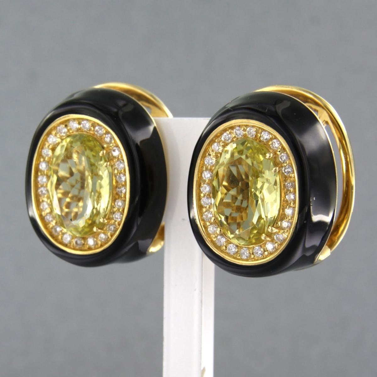 Earrings enamel decorated with citrine and billiant cut diamonds 18k gold In Excellent Condition For Sale In The Hague, ZH